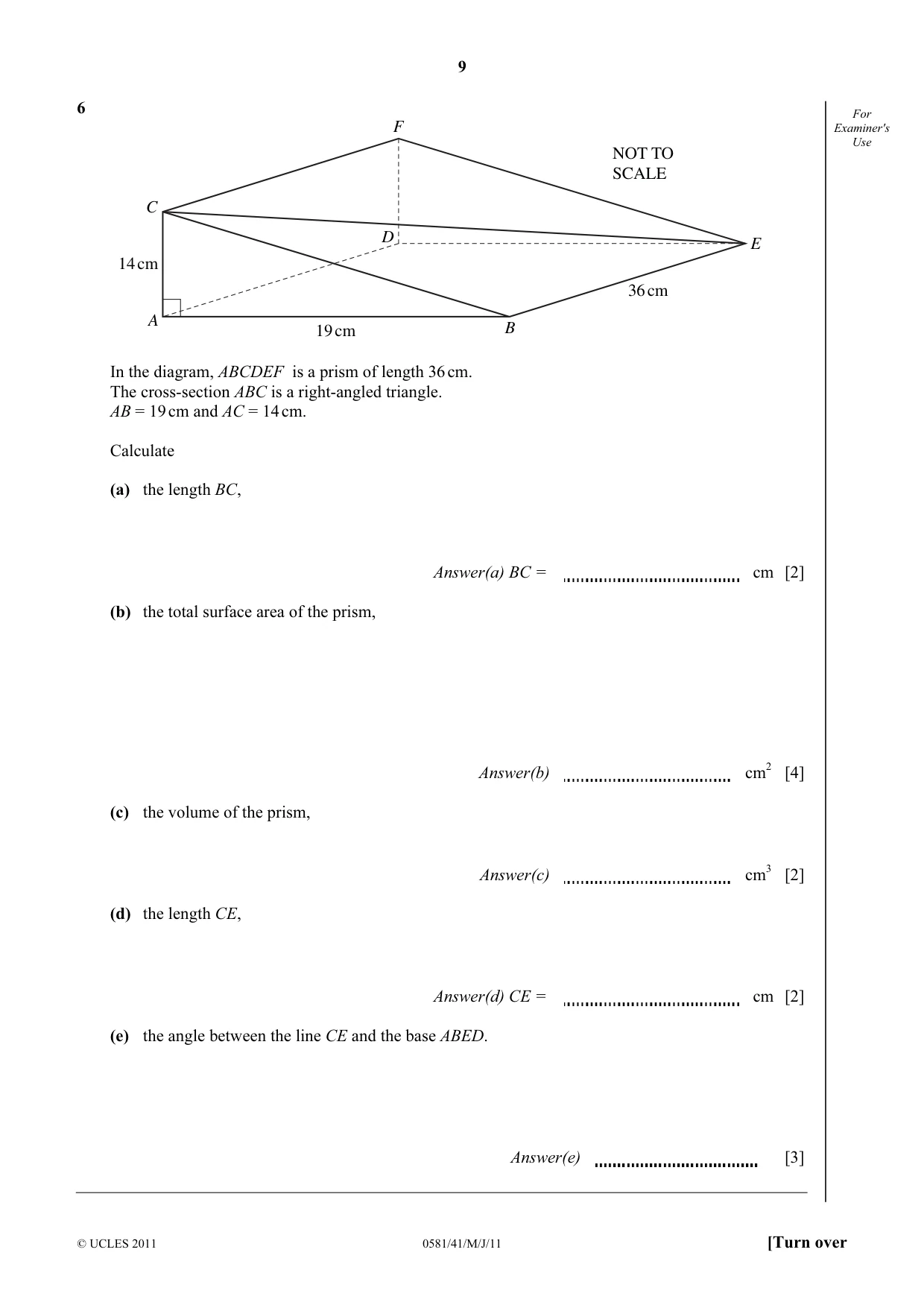 Cambridge IGCSE Mathematics (with coursework) 0581 2011 May/June Paper 4 · Variant 1 question paper, page 9 of 16
