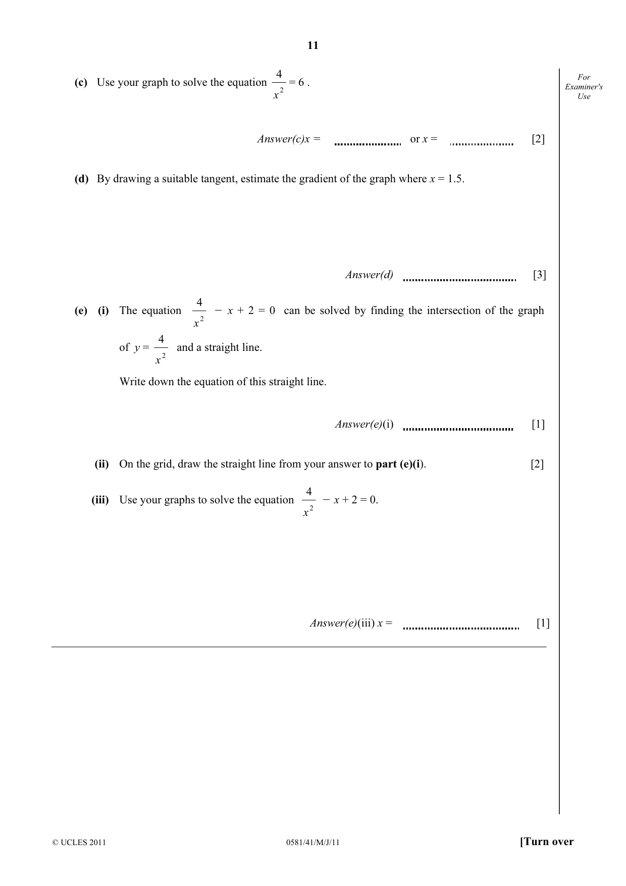 Cambridge IGCSE Mathematics (with coursework) 0581 2011 May/June Paper 4 · Variant 1 question paper, page 11 of 16