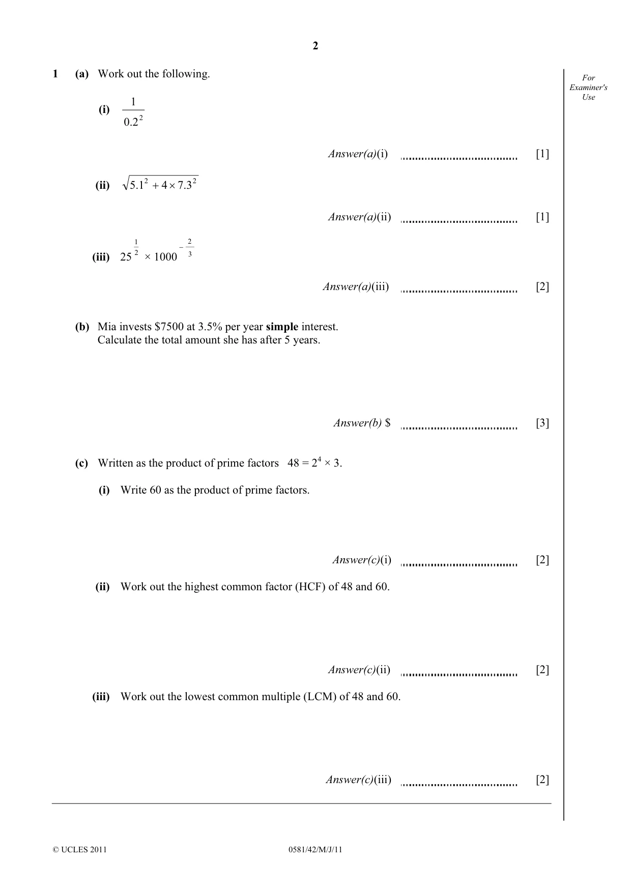 Cambridge IGCSE Mathematics (with coursework) 0581 2011 May/June Paper 4 · Variant 2 question paper, page 2 of 16