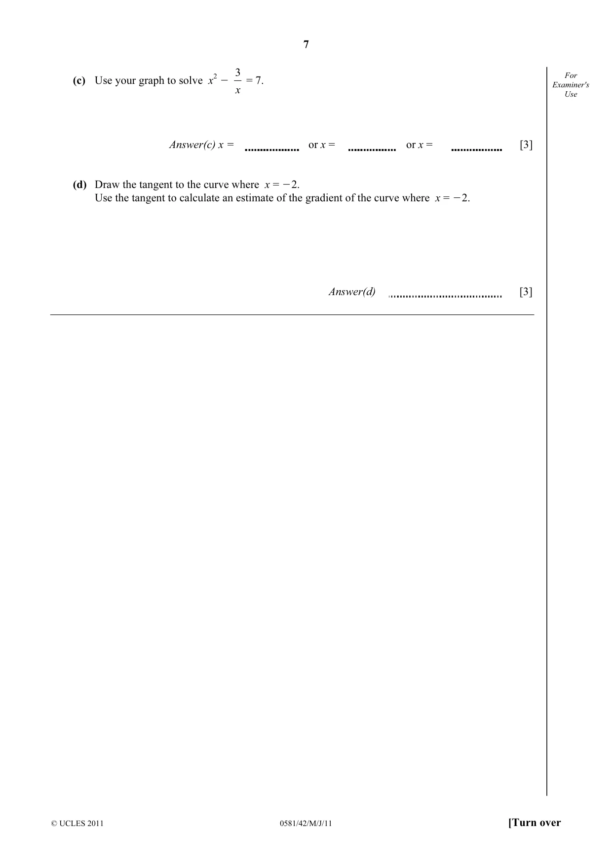 Cambridge IGCSE Mathematics (with coursework) 0581 2011 May/June Paper 4 · Variant 2 question paper, page 7 of 16