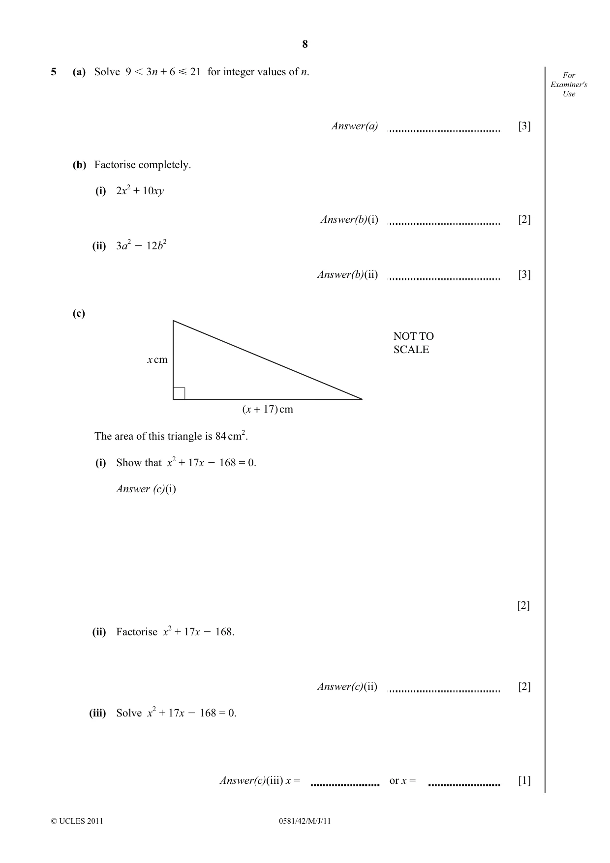 Cambridge IGCSE Mathematics (with coursework) 0581 2011 May/June Paper 4 · Variant 2 question paper, page 8 of 16
