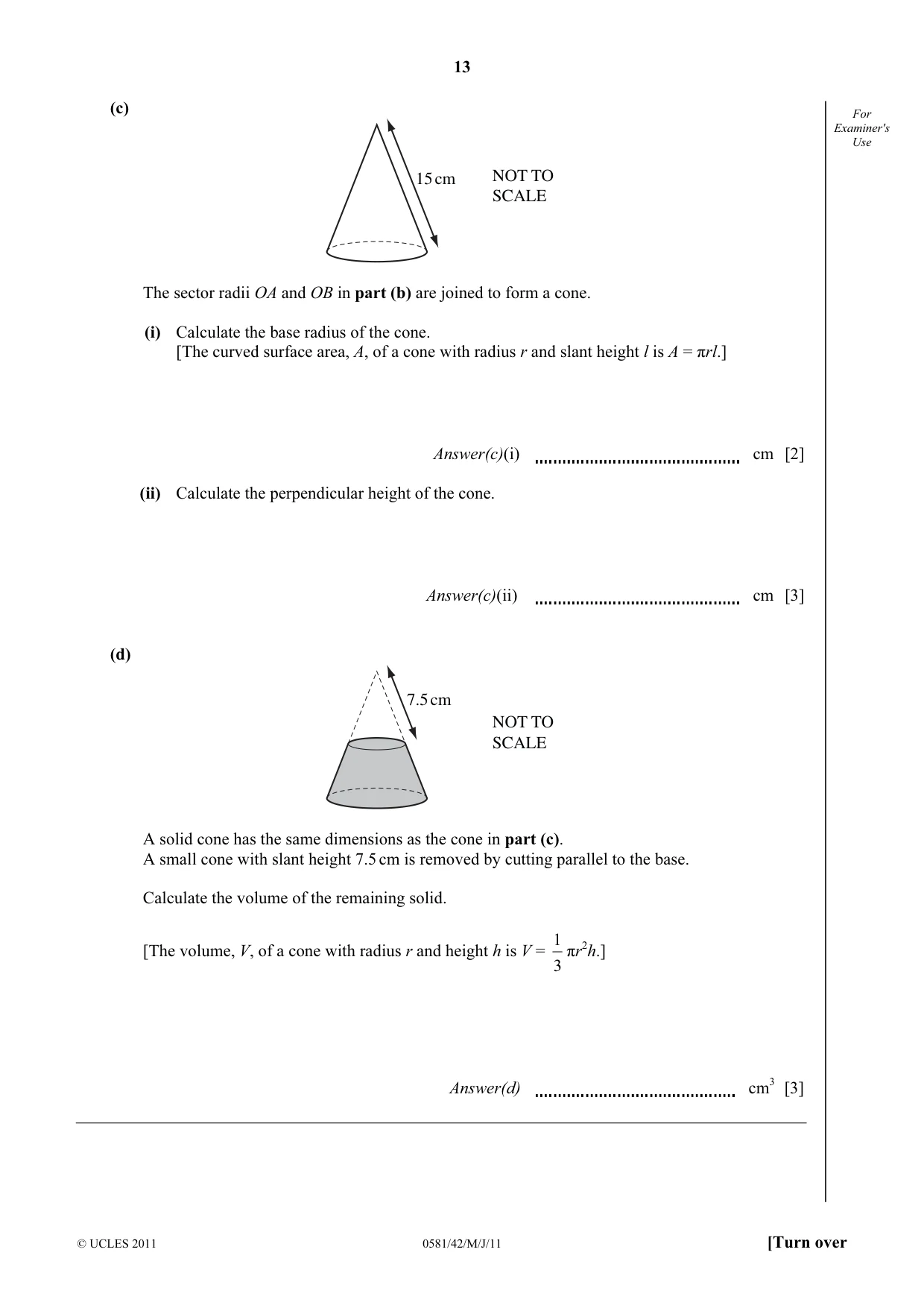 Cambridge IGCSE Mathematics (with coursework) 0581 2011 May/June Paper 4 · Variant 2 question paper, page 13 of 16