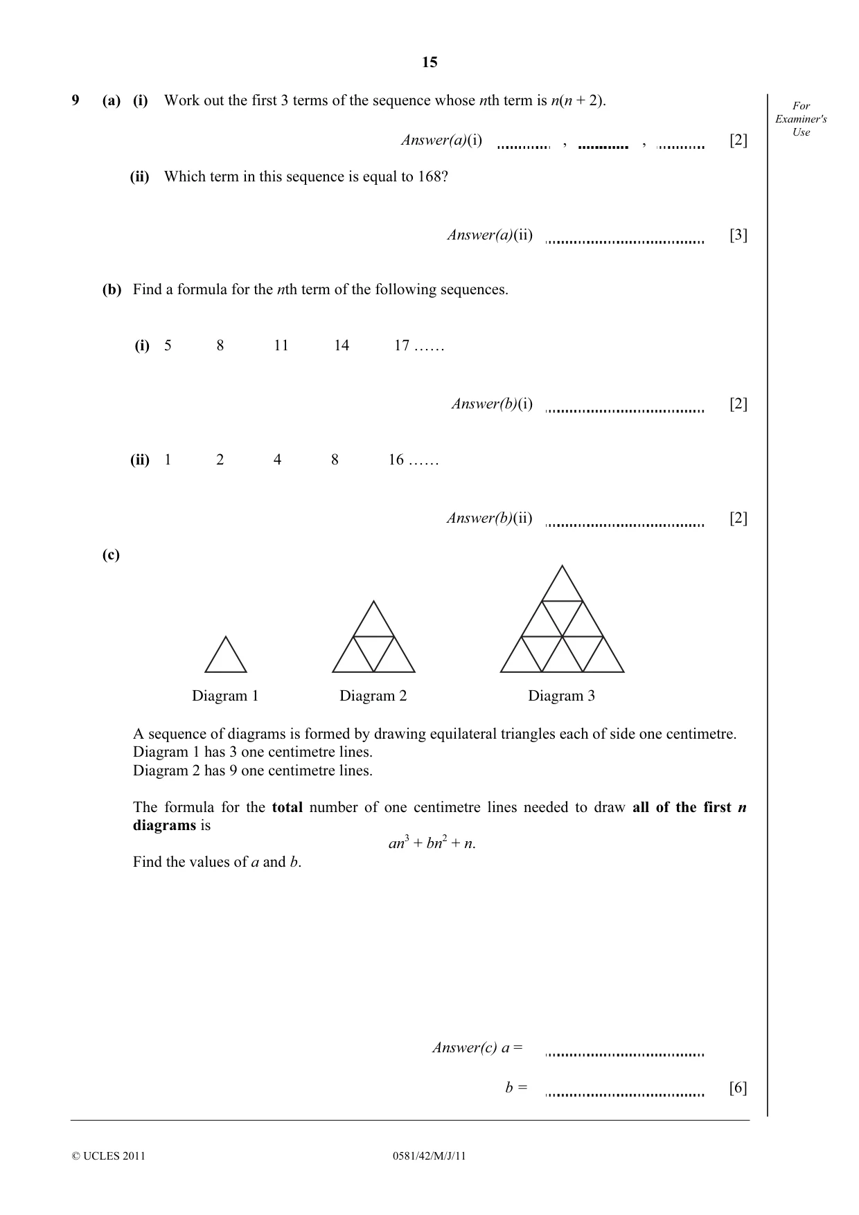 Cambridge IGCSE Mathematics (with coursework) 0581 2011 May/June Paper 4 · Variant 2 question paper, page 15 of 16