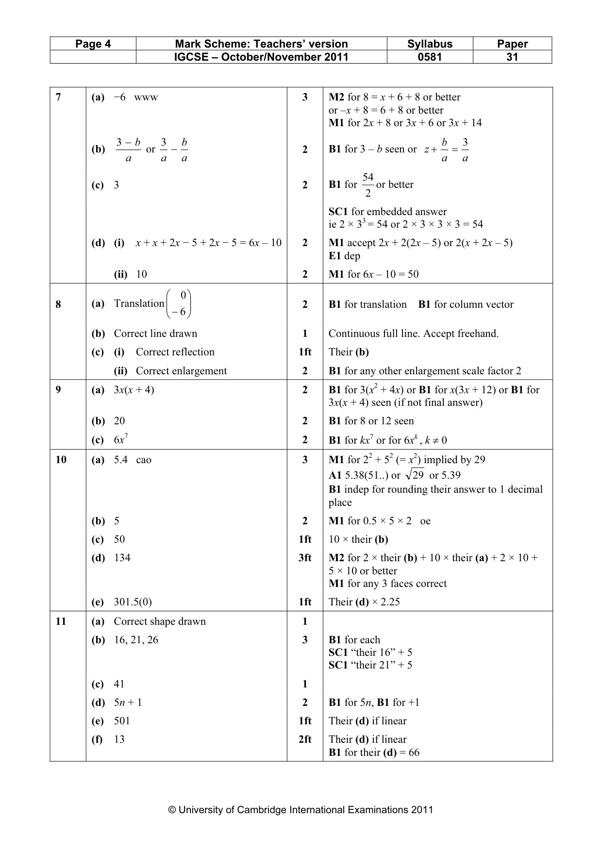 Mark scheme, page 4 of 4