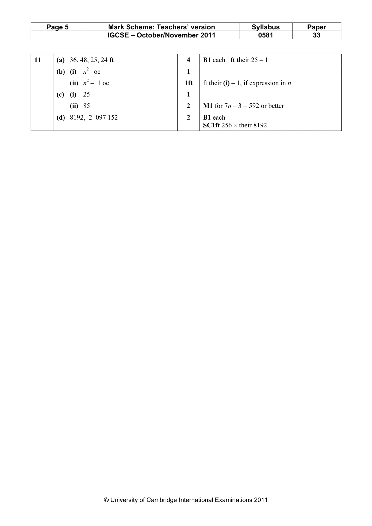 Mark scheme, page 5 of 5