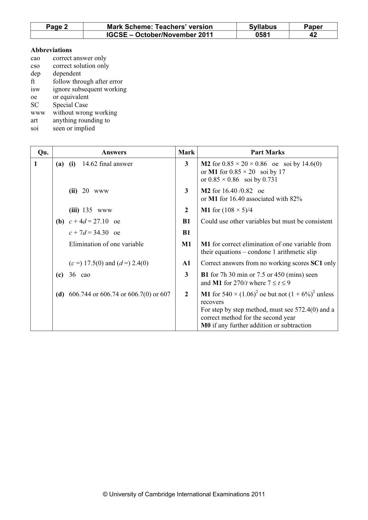 Mark scheme, page 2 of 7