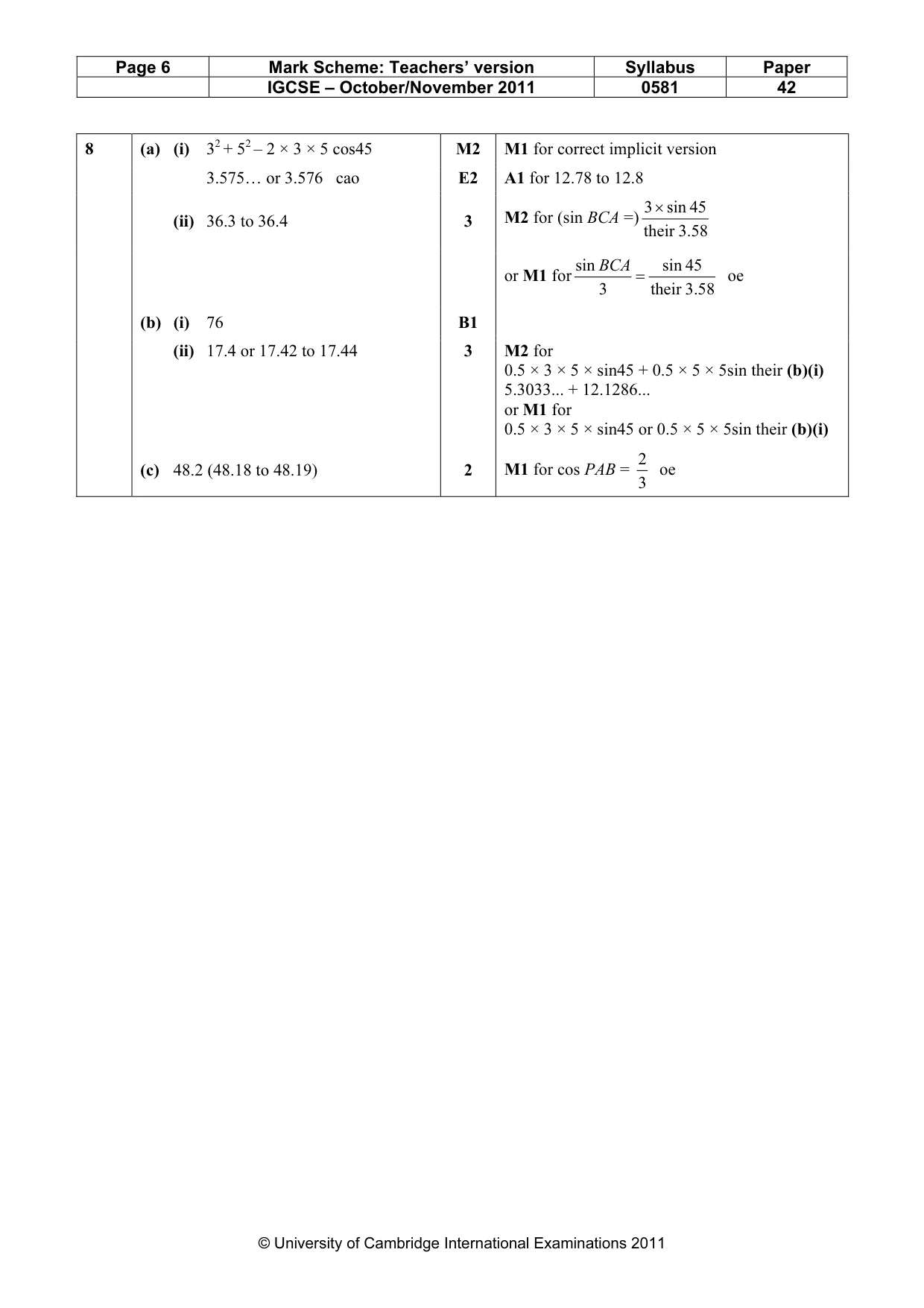 Mark scheme, page 6 of 7
