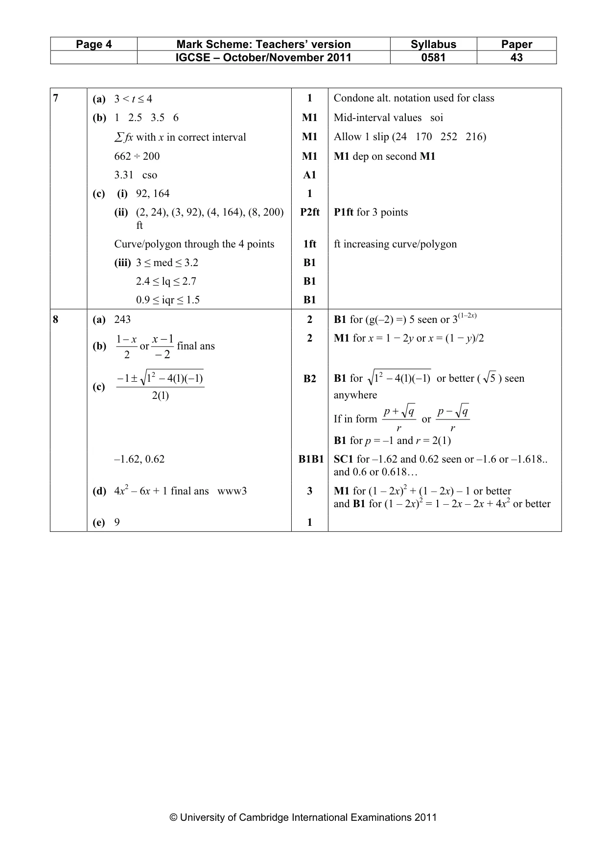 Mark scheme, page 4 of 6