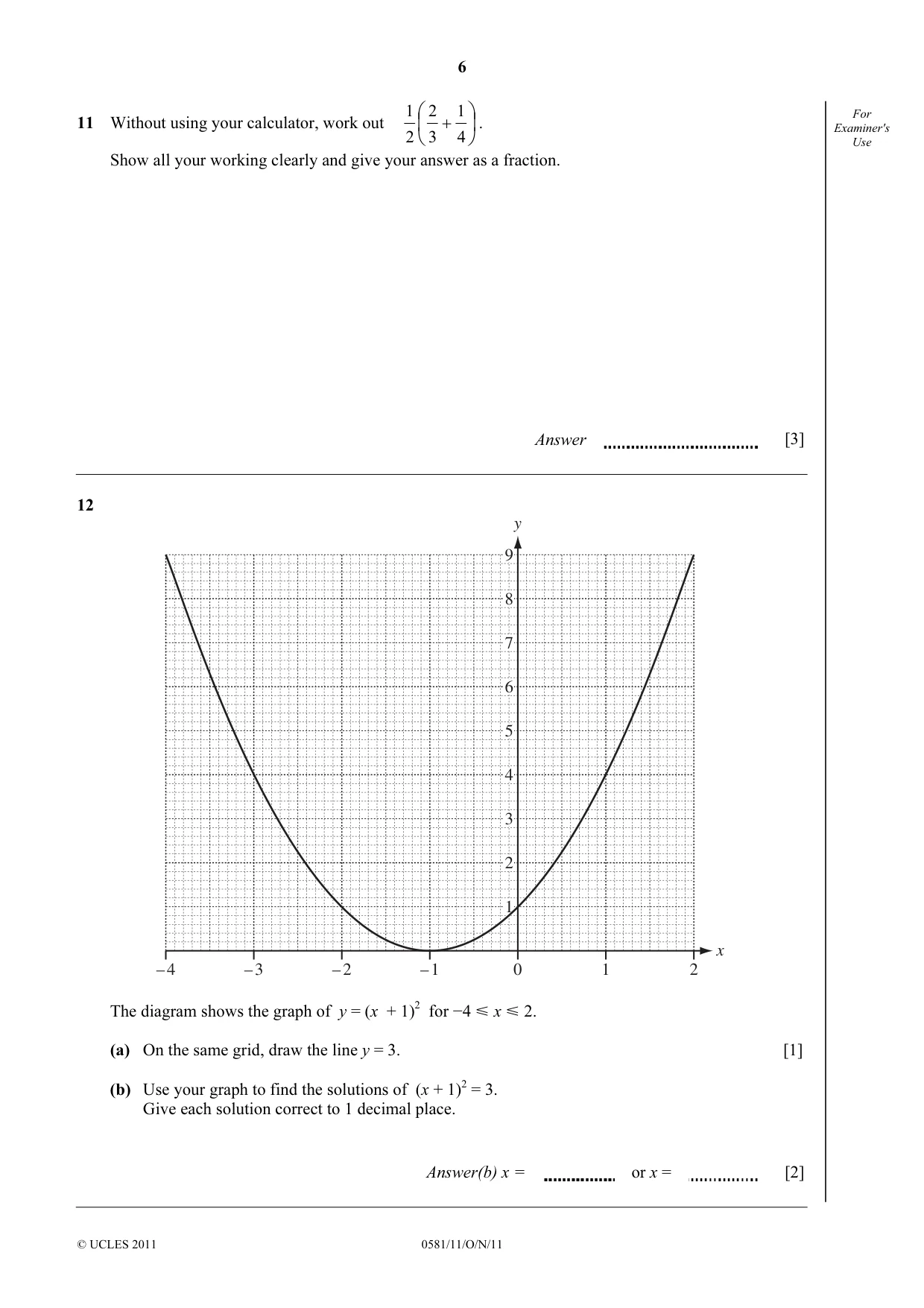 Cambridge IGCSE Mathematics (with coursework) 0581 2011 Oct/Nov Paper 1 · Variant 1 question paper, page 6 of 12