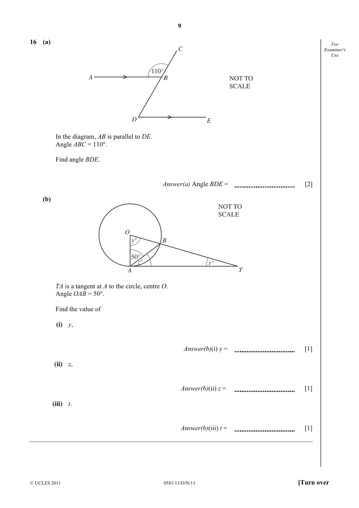 Cambridge IGCSE Mathematics (with coursework) 0581 2011 Oct/Nov Paper 1 · Variant 1 question paper, page 9 of 12