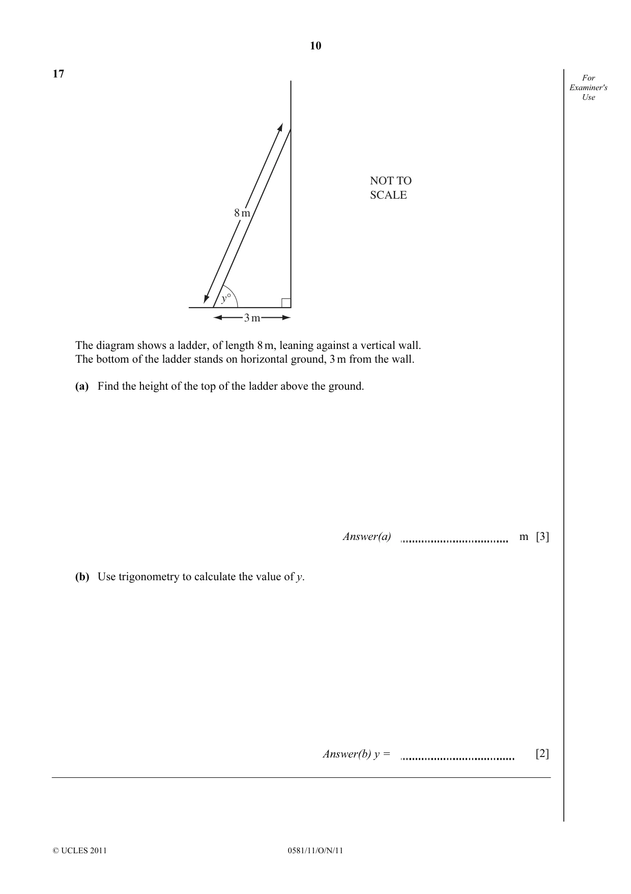 Cambridge IGCSE Mathematics (with coursework) 0581 2011 Oct/Nov Paper 1 · Variant 1 question paper, page 10 of 12