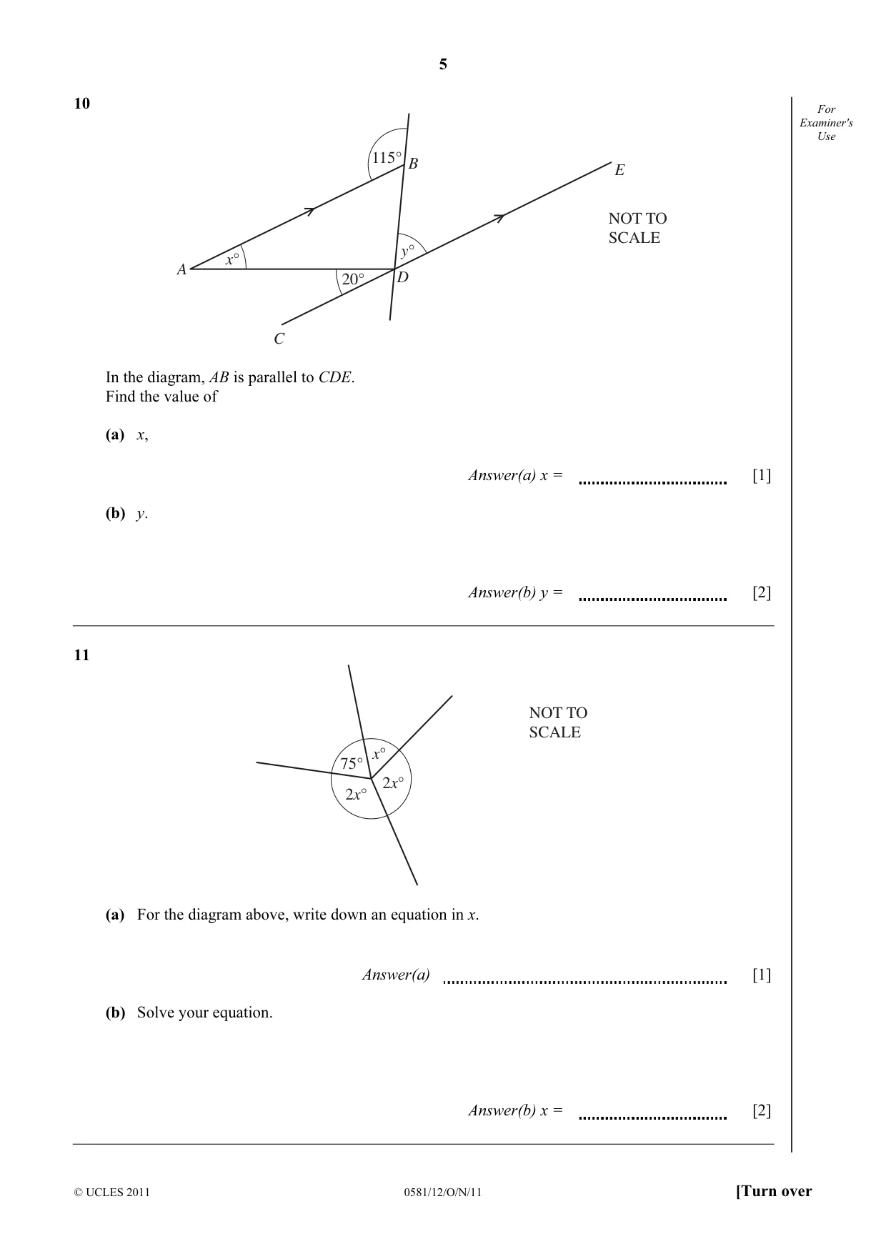 Cambridge IGCSE Mathematics (with coursework) 0581 2011 Oct/Nov Paper 1 · Variant 2 question paper, page 5 of 12