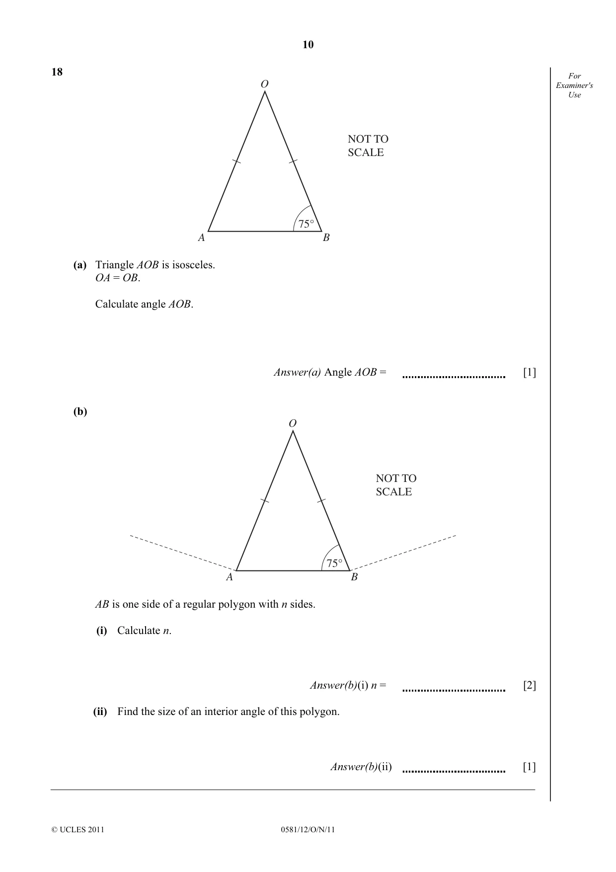 Cambridge IGCSE Mathematics (with coursework) 0581 2011 Oct/Nov Paper 1 · Variant 2 question paper, page 10 of 12
