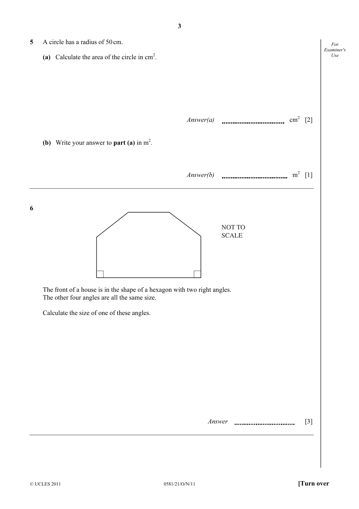 Cambridge IGCSE Mathematics (with coursework) 0581 2011 Oct/Nov Paper 2 · Variant 1 question paper, page 3 of 12