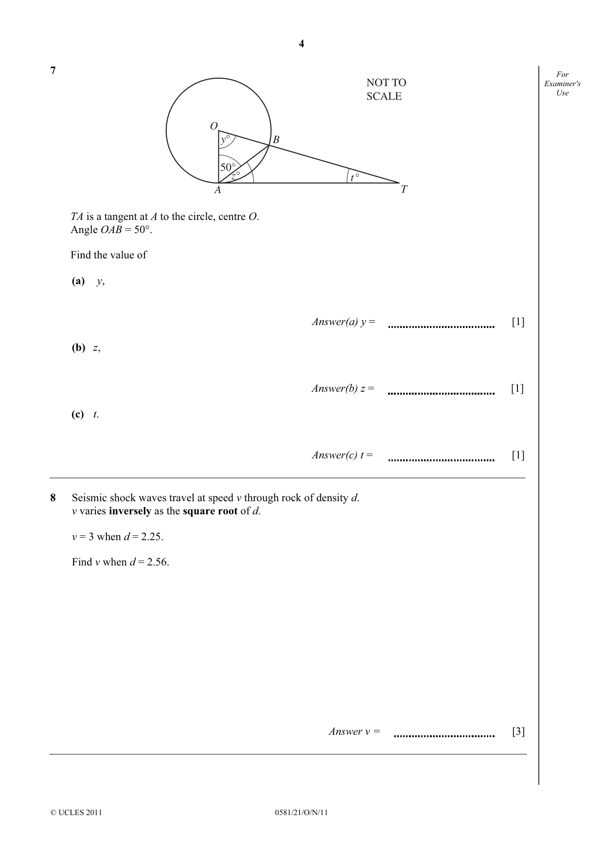 Cambridge IGCSE Mathematics (with coursework) 0581 2011 Oct/Nov Paper 2 · Variant 1 question paper, page 4 of 12