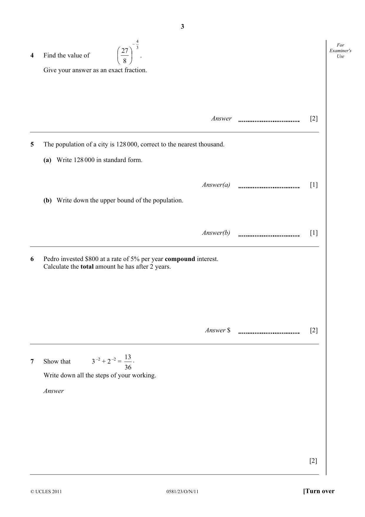 Cambridge IGCSE Mathematics (with coursework) 0581 2011 Oct/Nov Paper 2 · Variant 3 question paper, page 3 of 12