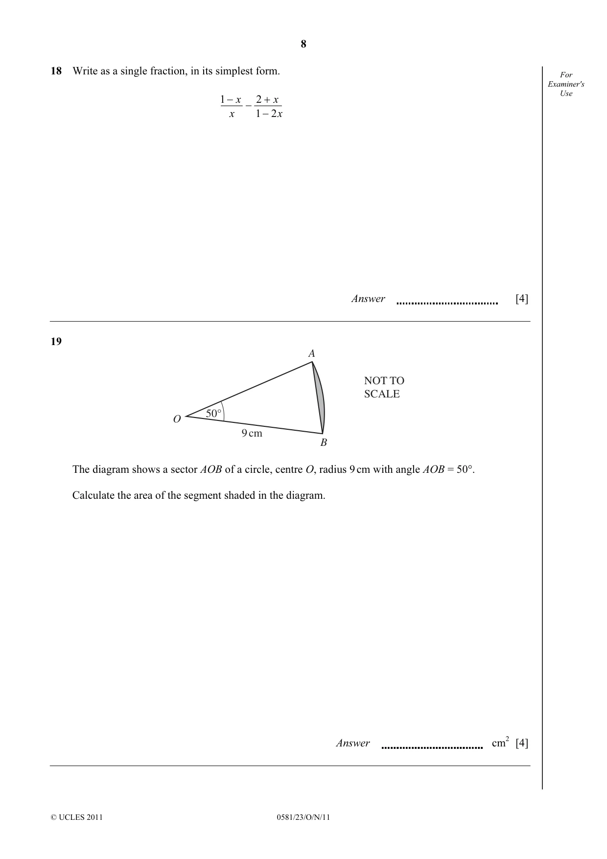 Cambridge IGCSE Mathematics (with coursework) 0581 2011 Oct/Nov Paper 2 · Variant 3 question paper, page 8 of 12