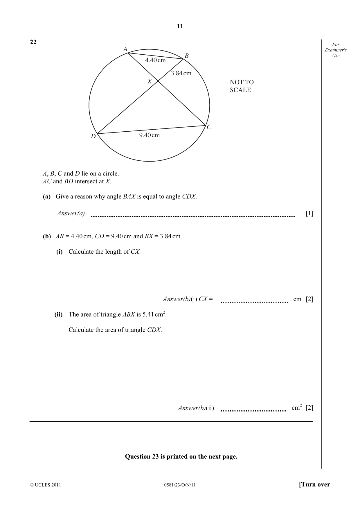 Cambridge IGCSE Mathematics (with coursework) 0581 2011 Oct/Nov Paper 2 · Variant 3 question paper, page 11 of 12
