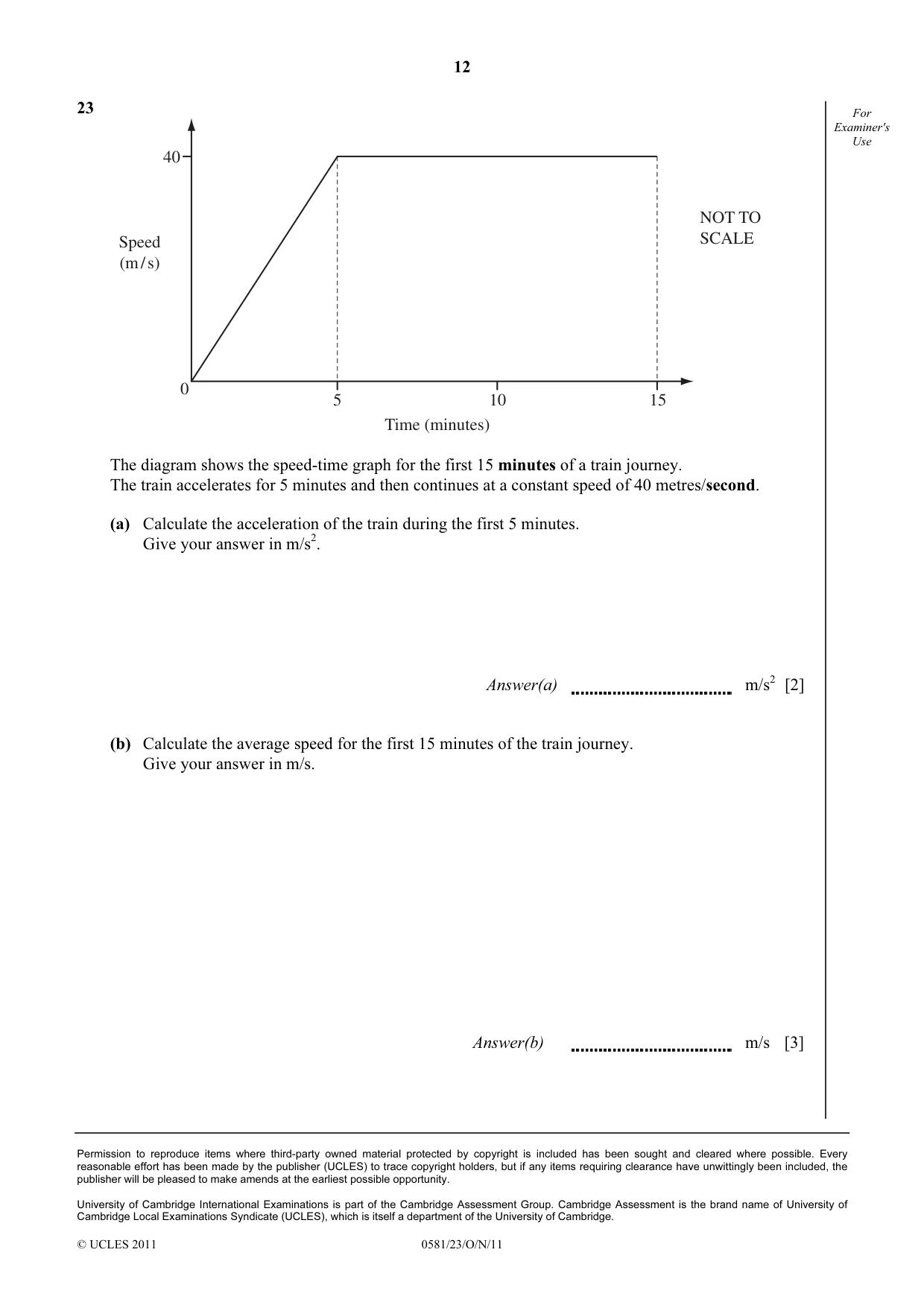 Cambridge IGCSE Mathematics (with coursework) 0581 2011 Oct/Nov Paper 2 · Variant 3 question paper, page 12 of 12