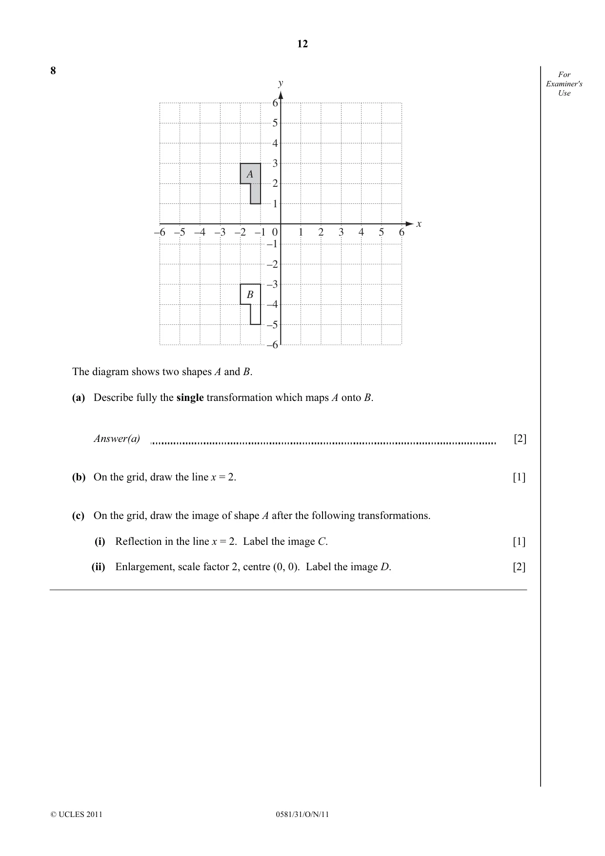 Cambridge IGCSE Mathematics (with coursework) 0581 2011 Oct/Nov Paper 3 · Variant 1 question paper, page 12 of 16
