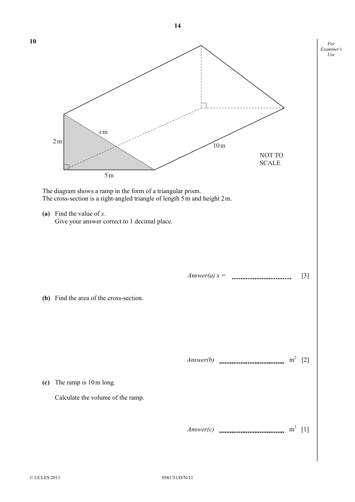 Cambridge IGCSE Mathematics (with coursework) 0581 2011 Oct/Nov Paper 3 · Variant 1 question paper, page 14 of 16