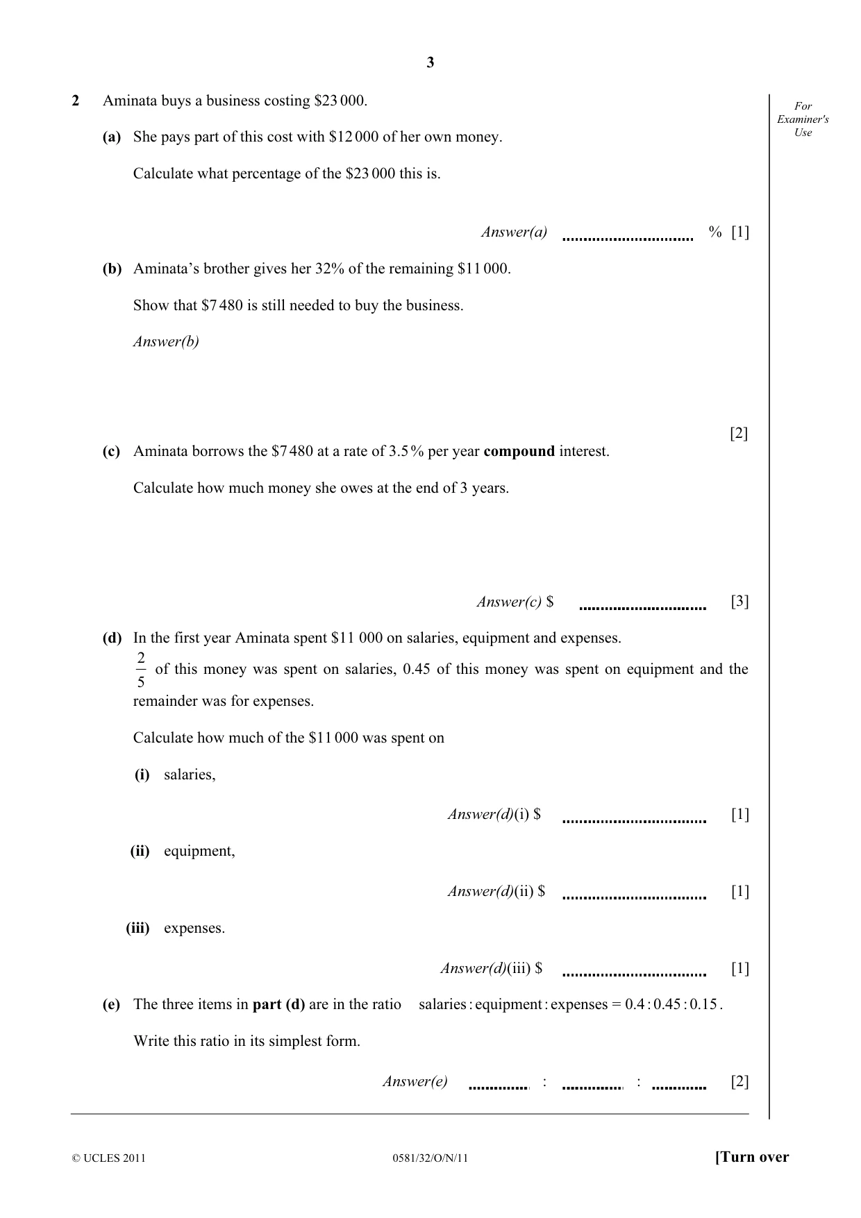 Cambridge IGCSE Mathematics (with coursework) 0581 2011 Oct/Nov Paper 3 · Variant 2 question paper, page 3 of 16