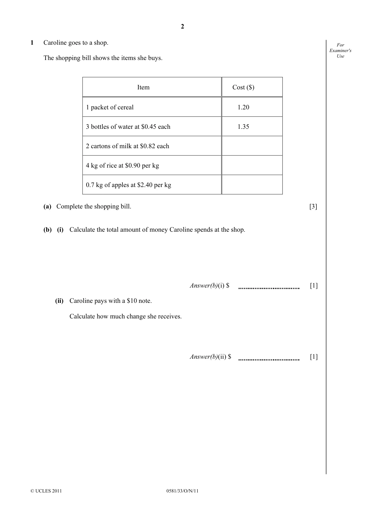 Cambridge IGCSE Mathematics (with coursework) 0581 2011 Oct/Nov Paper 3 · Variant 3 question paper, page 2 of 16