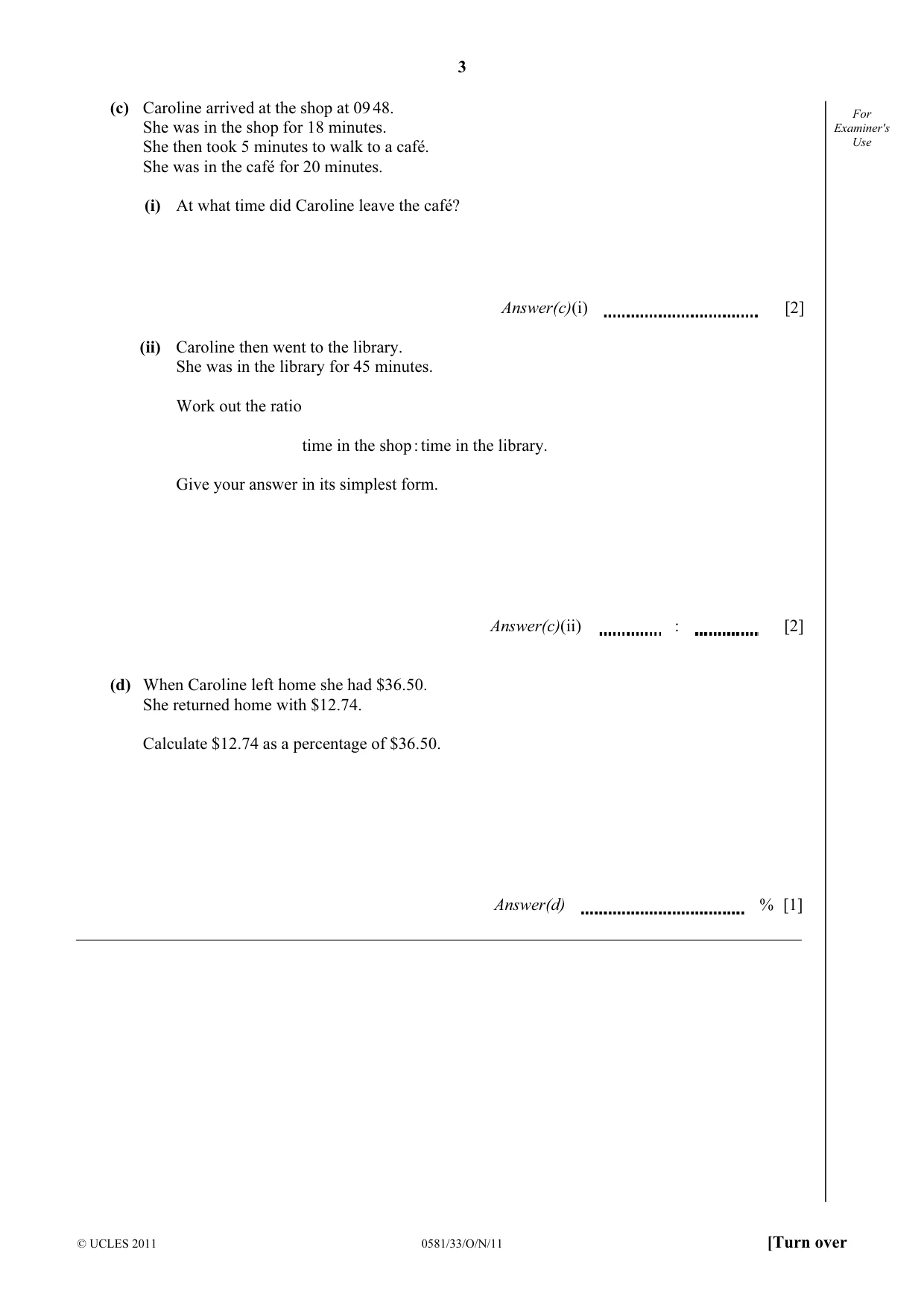 Cambridge IGCSE Mathematics (with coursework) 0581 2011 Oct/Nov Paper 3 · Variant 3 question paper, page 3 of 16