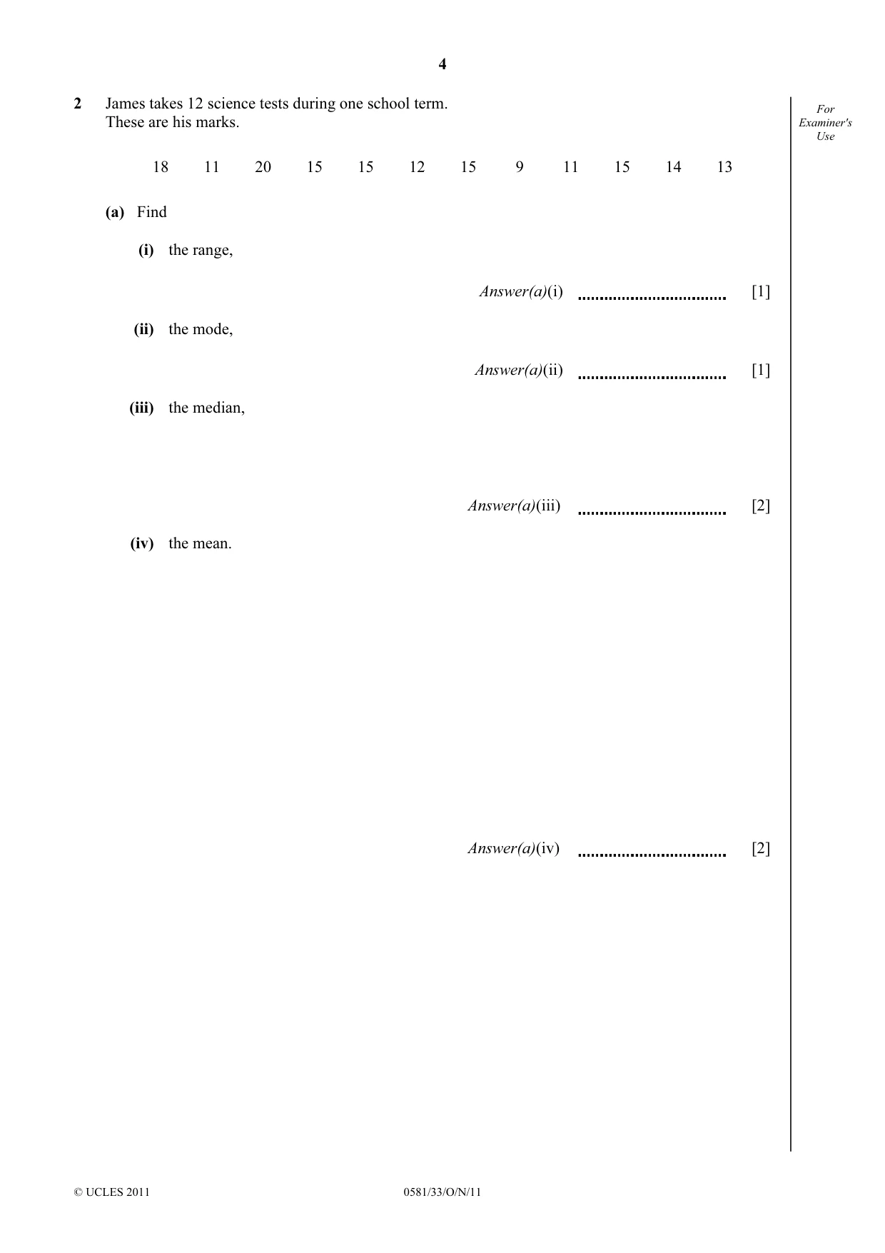 Cambridge IGCSE Mathematics (with coursework) 0581 2011 Oct/Nov Paper 3 · Variant 3 question paper, page 4 of 16