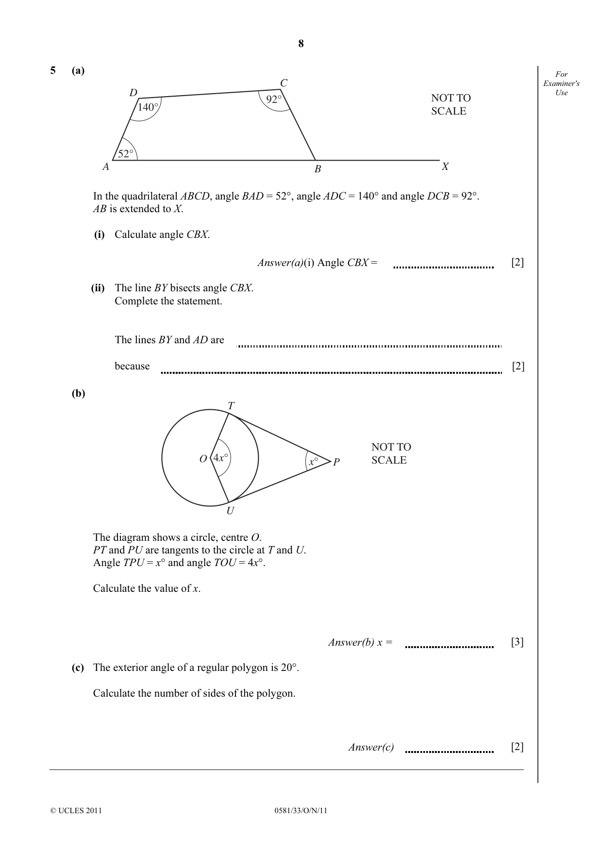 Cambridge IGCSE Mathematics (with coursework) 0581 2011 Oct/Nov Paper 3 · Variant 3 question paper, page 8 of 16