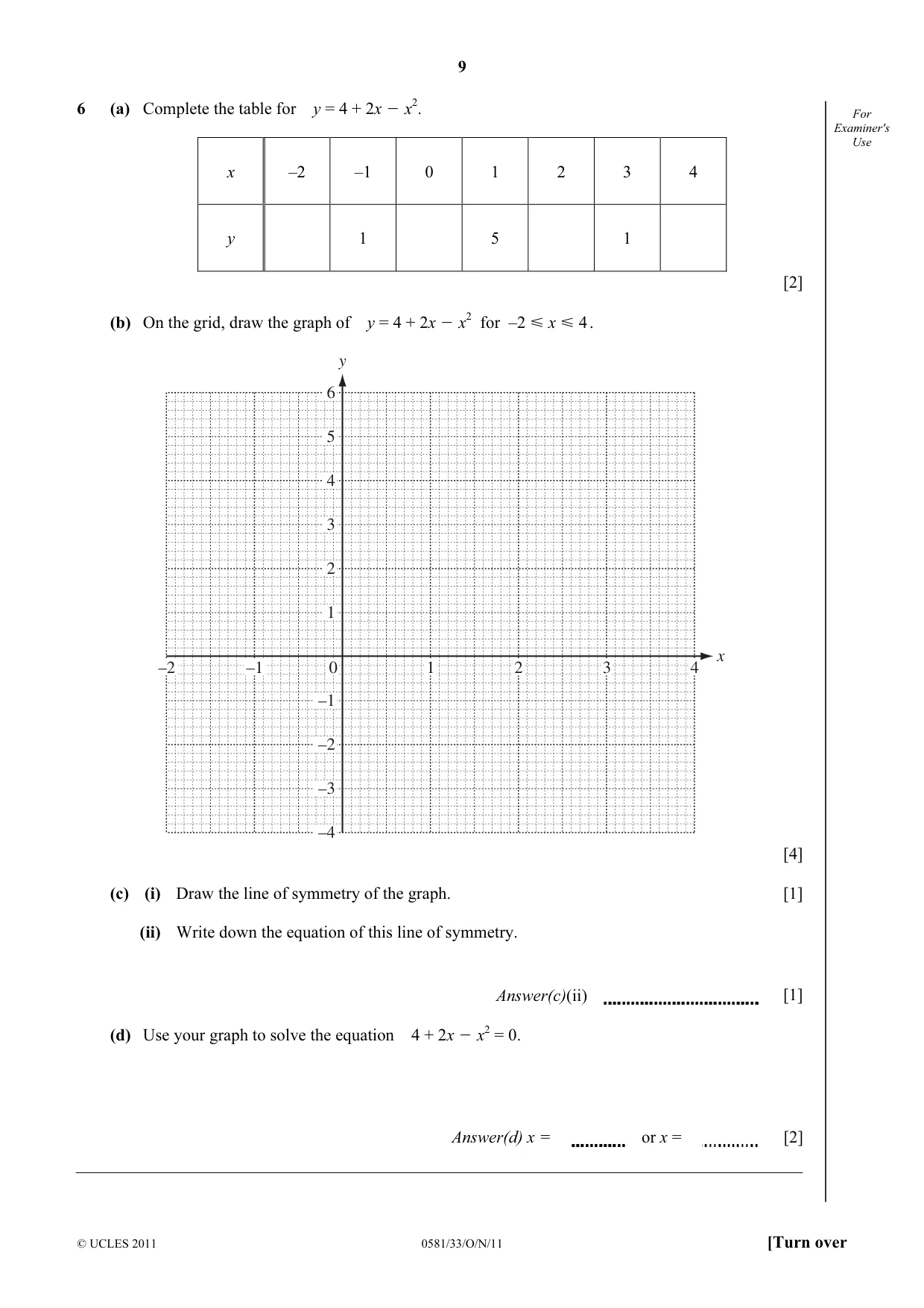 Cambridge IGCSE Mathematics (with coursework) 0581 2011 Oct/Nov Paper 3 · Variant 3 question paper, page 9 of 16