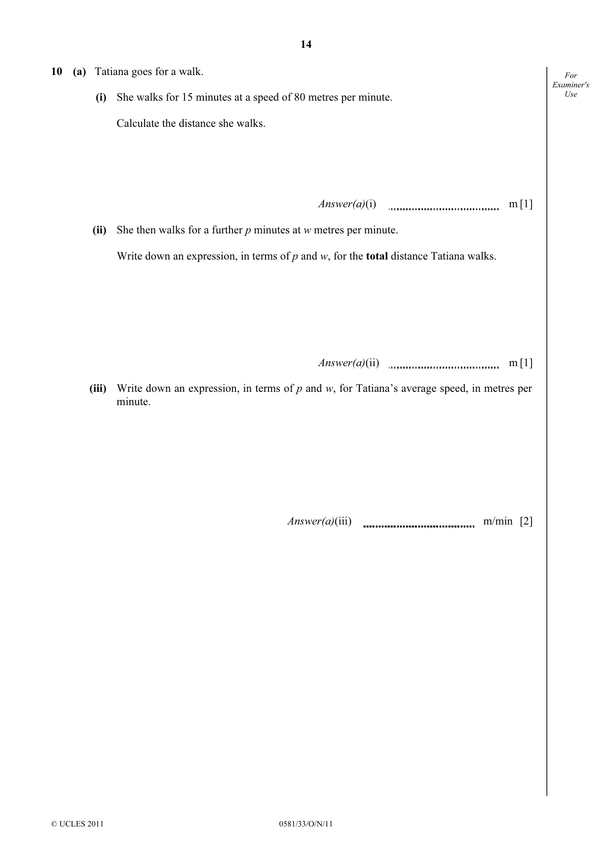 Cambridge IGCSE Mathematics (with coursework) 0581 2011 Oct/Nov Paper 3 · Variant 3 question paper, page 14 of 16