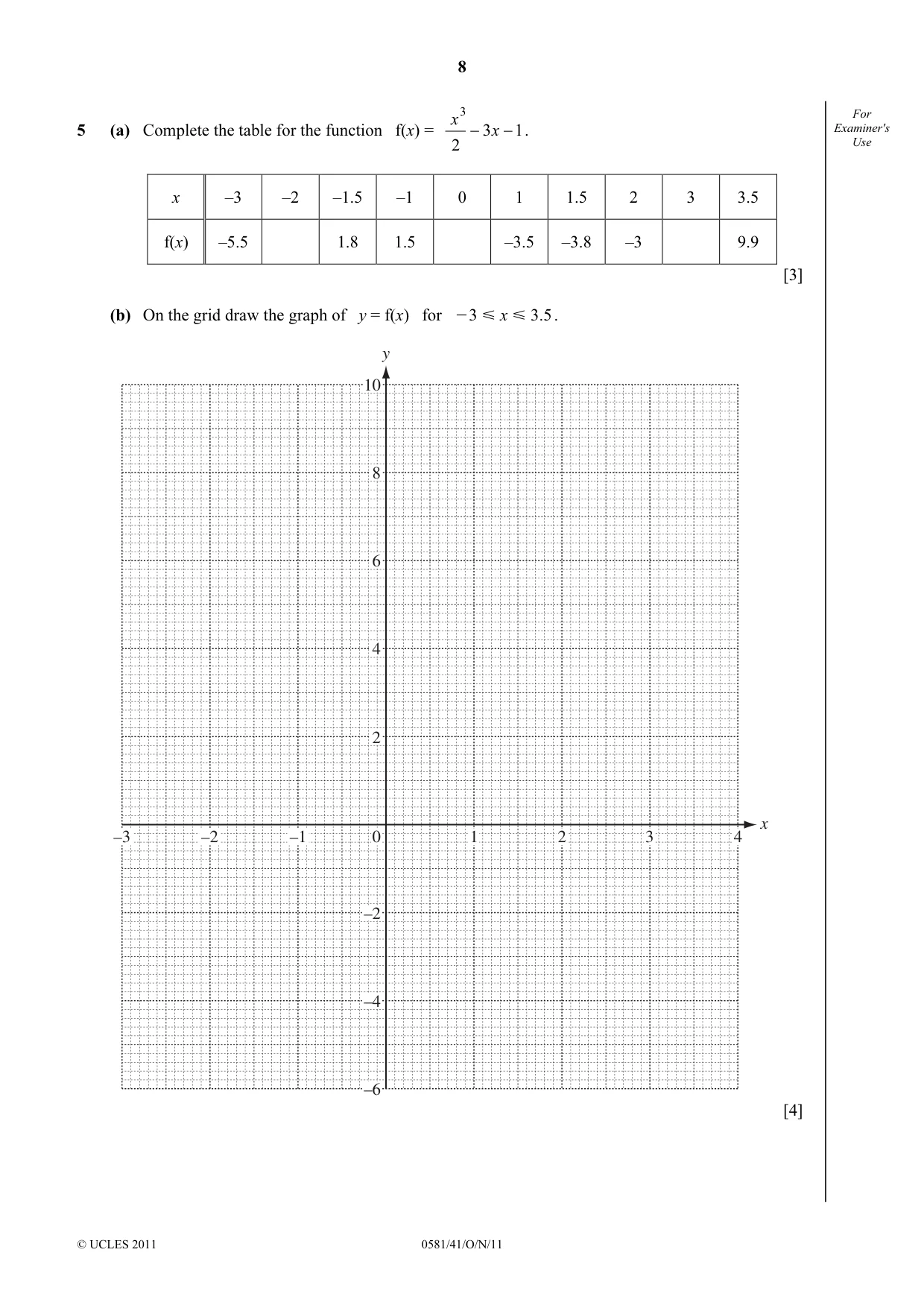 Cambridge IGCSE Mathematics (with coursework) 0581 2011 Oct/Nov Paper 4 · Variant 1 question paper, page 8 of 16