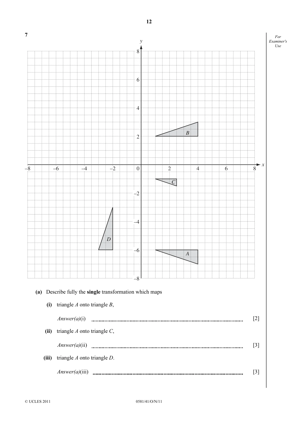 Cambridge IGCSE Mathematics (with coursework) 0581 2011 Oct/Nov Paper 4 · Variant 1 question paper, page 12 of 16