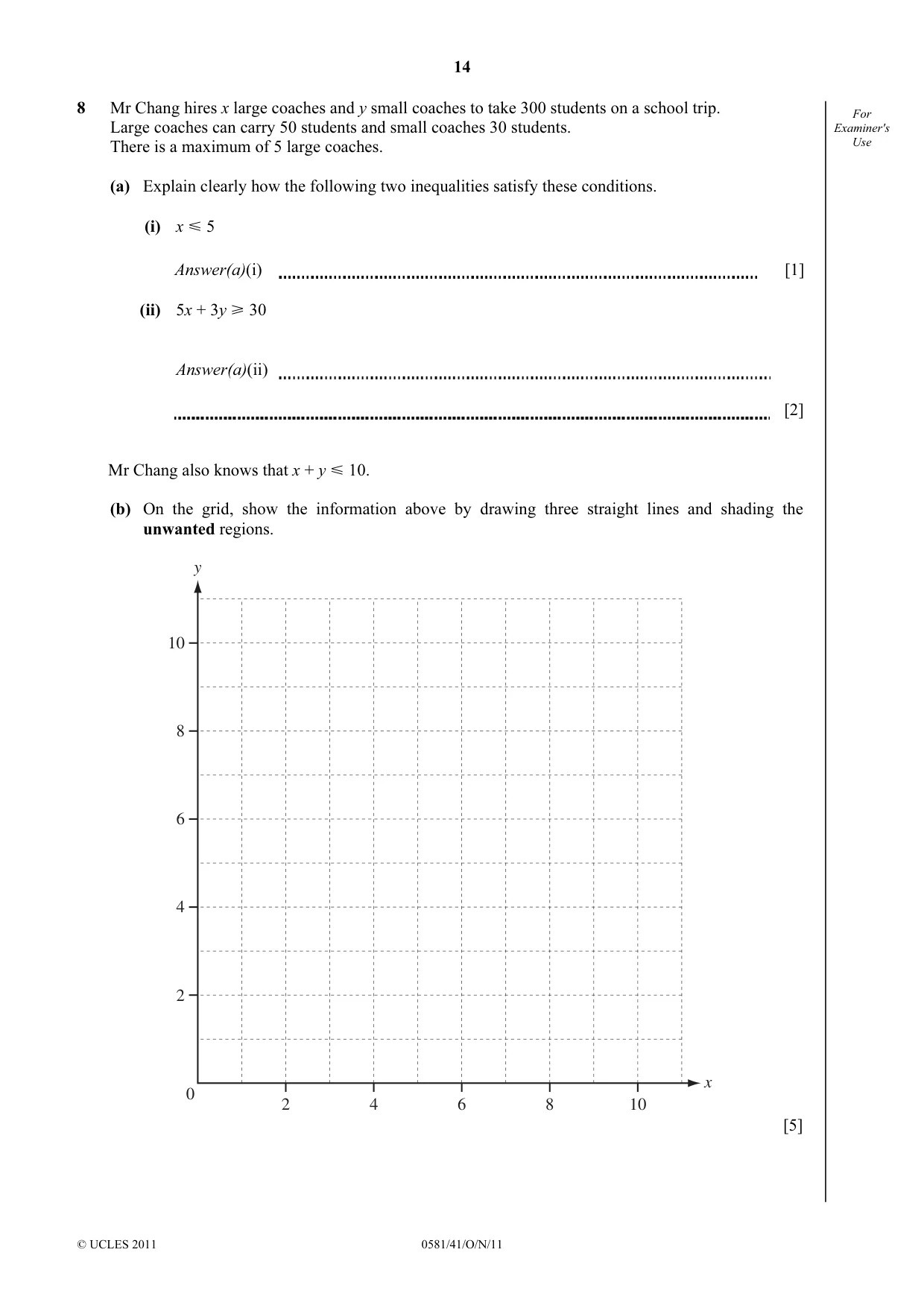 Cambridge IGCSE Mathematics (with coursework) 0581 2011 Oct/Nov Paper 4 · Variant 1 question paper, page 14 of 16