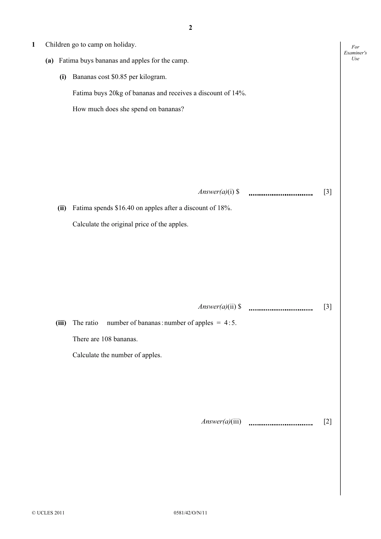 Cambridge IGCSE Mathematics (with coursework) 0581 2011 Oct/Nov Paper 4 · Variant 2 question paper, page 2 of 20