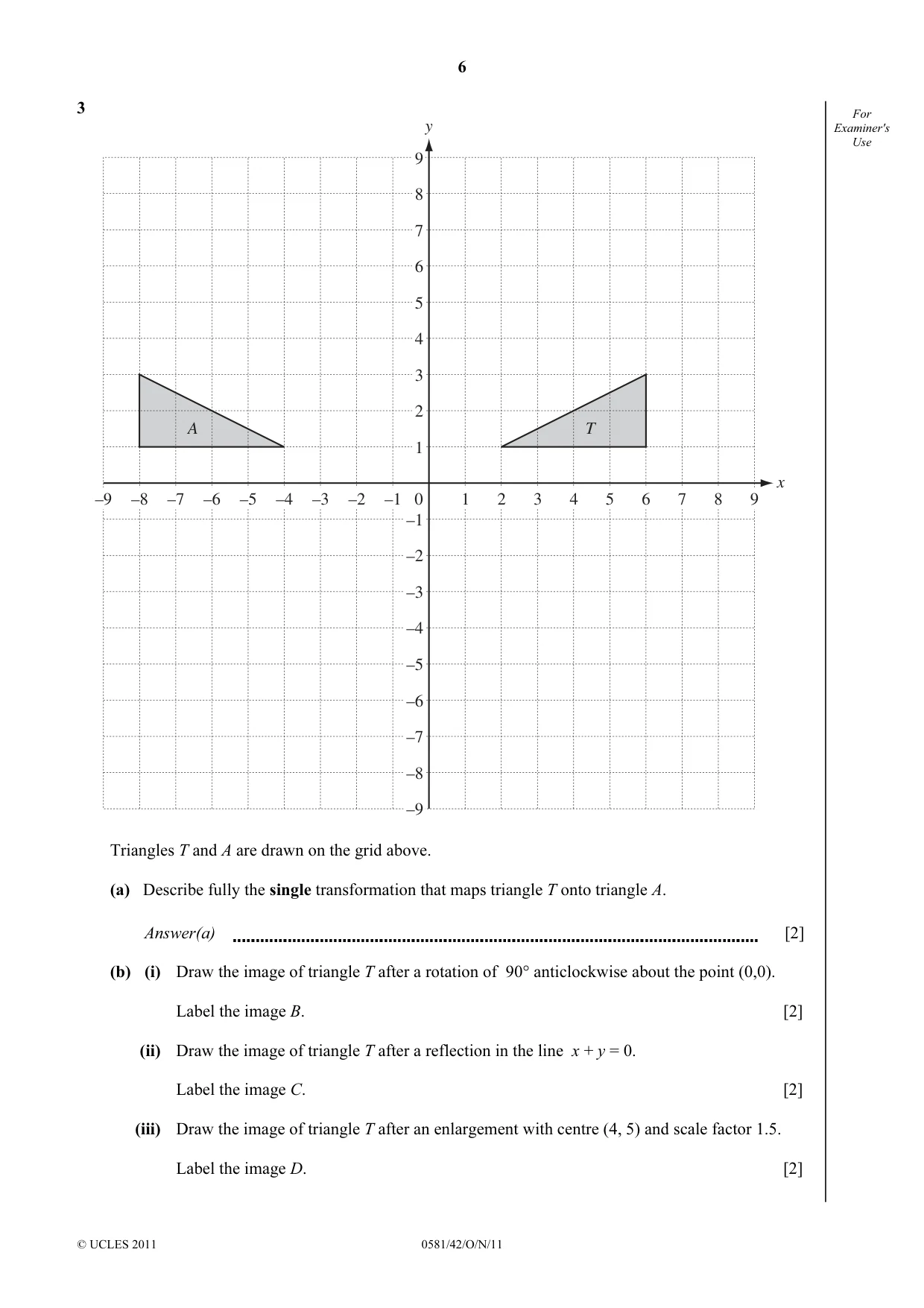 Cambridge IGCSE Mathematics (with coursework) 0581 2011 Oct/Nov Paper 4 · Variant 2 question paper, page 6 of 20