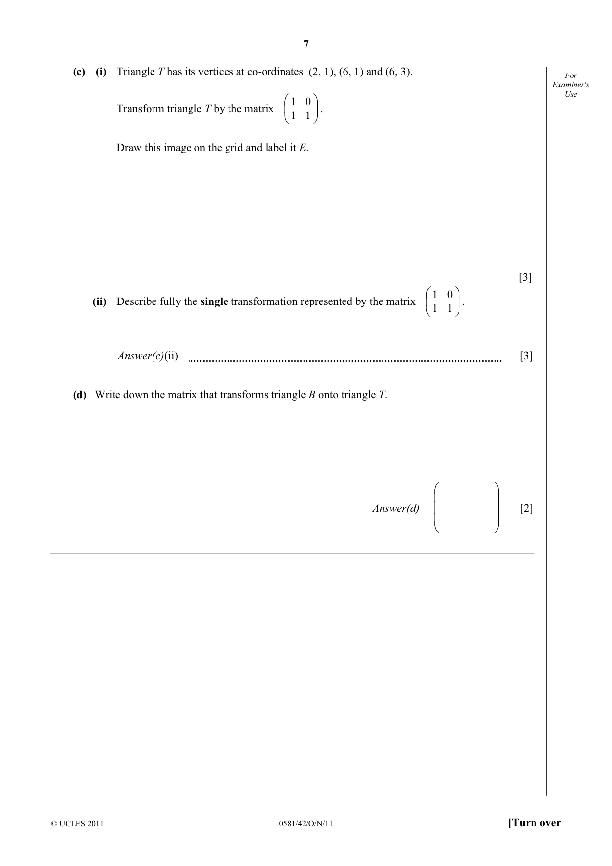 Cambridge IGCSE Mathematics (with coursework) 0581 2011 Oct/Nov Paper 4 · Variant 2 question paper, page 7 of 20