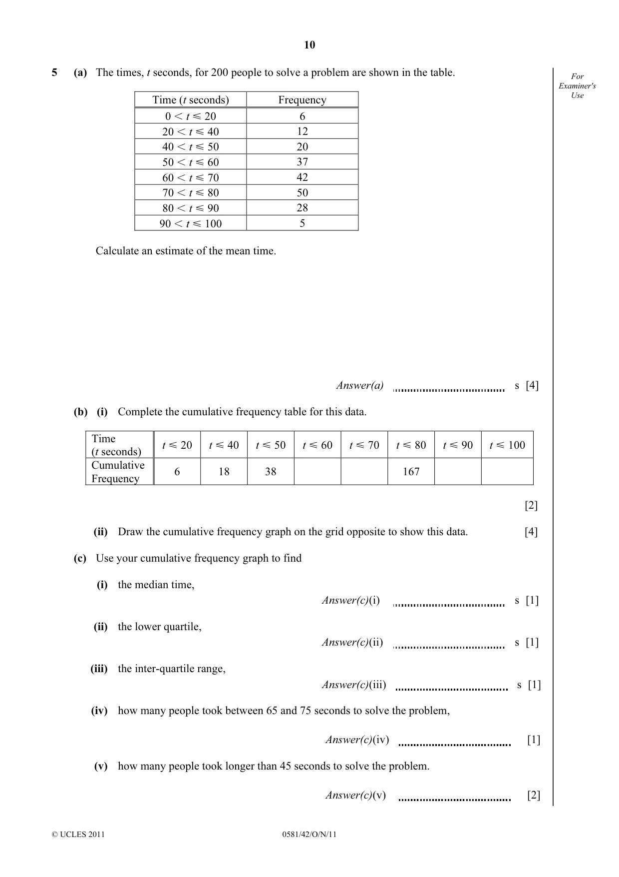 Cambridge IGCSE Mathematics (with coursework) 0581 2011 Oct/Nov Paper 4 · Variant 2 question paper, page 10 of 20
