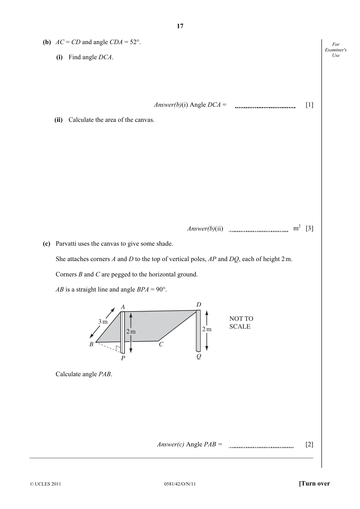 Cambridge IGCSE Mathematics (with coursework) 0581 2011 Oct/Nov Paper 4 · Variant 2 question paper, page 17 of 20