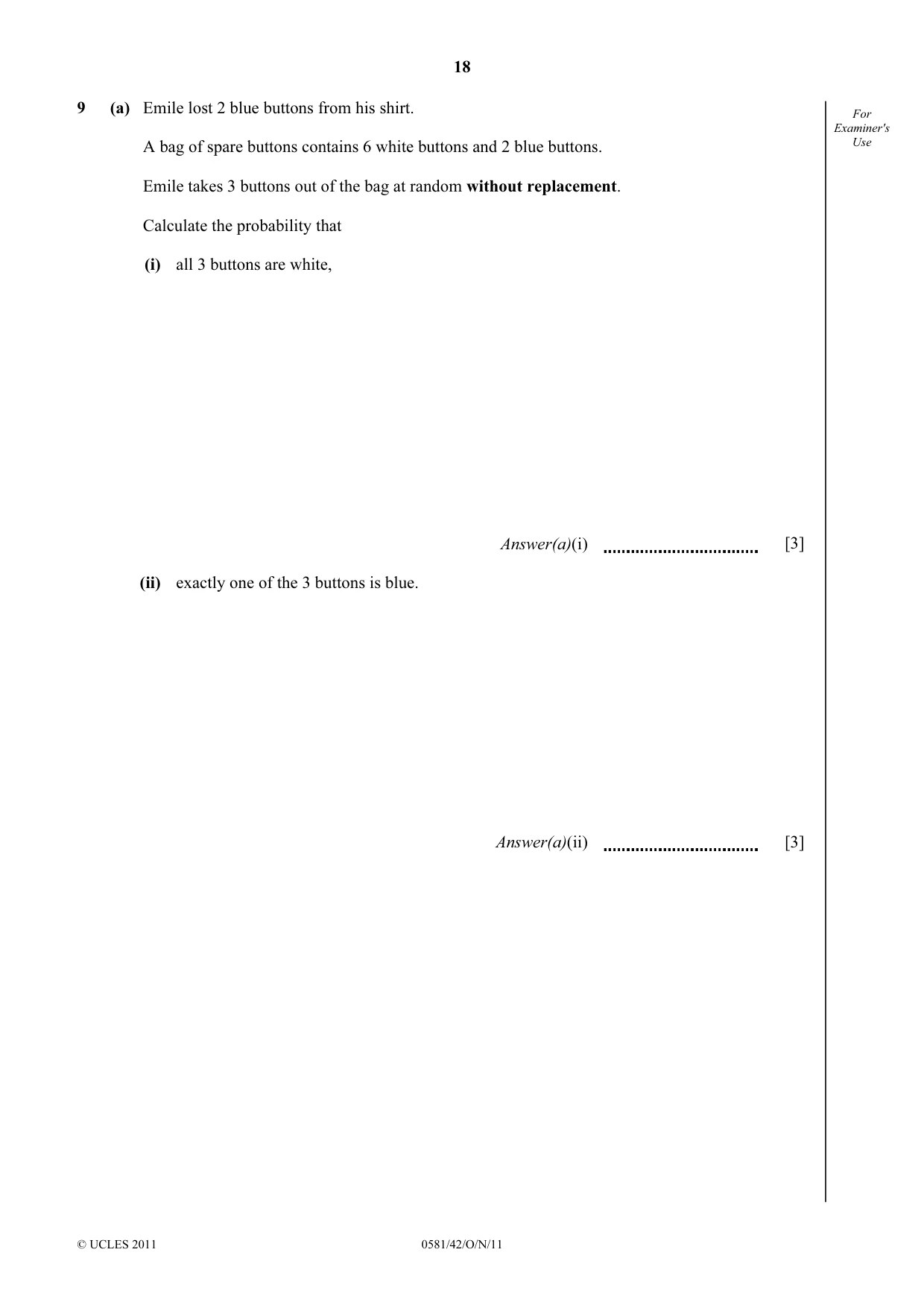 Cambridge IGCSE Mathematics (with coursework) 0581 2011 Oct/Nov Paper 4 · Variant 2 question paper, page 18 of 20