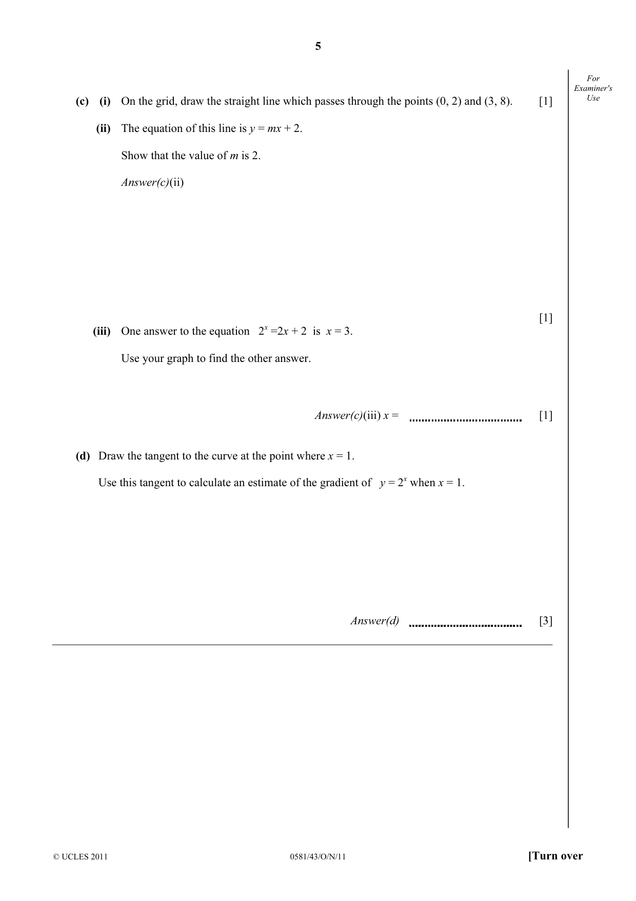 Cambridge IGCSE Mathematics (with coursework) 0581 2011 Oct/Nov Paper 4 · Variant 3 question paper, page 5 of 20