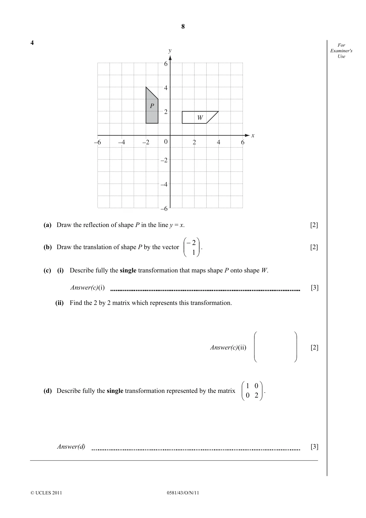 Cambridge IGCSE Mathematics (with coursework) 0581 2011 Oct/Nov Paper 4 · Variant 3 question paper, page 8 of 20