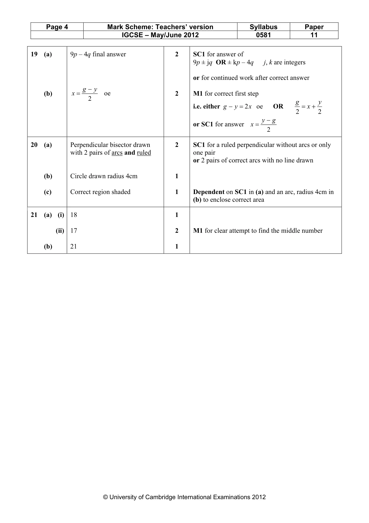 Mark scheme, page 4 of 4