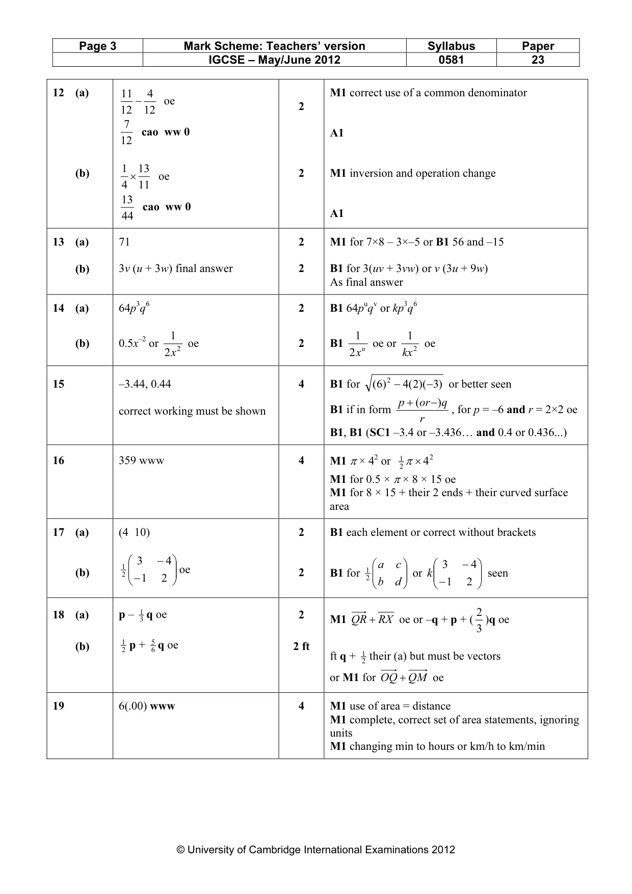 Mark scheme, page 3 of 4