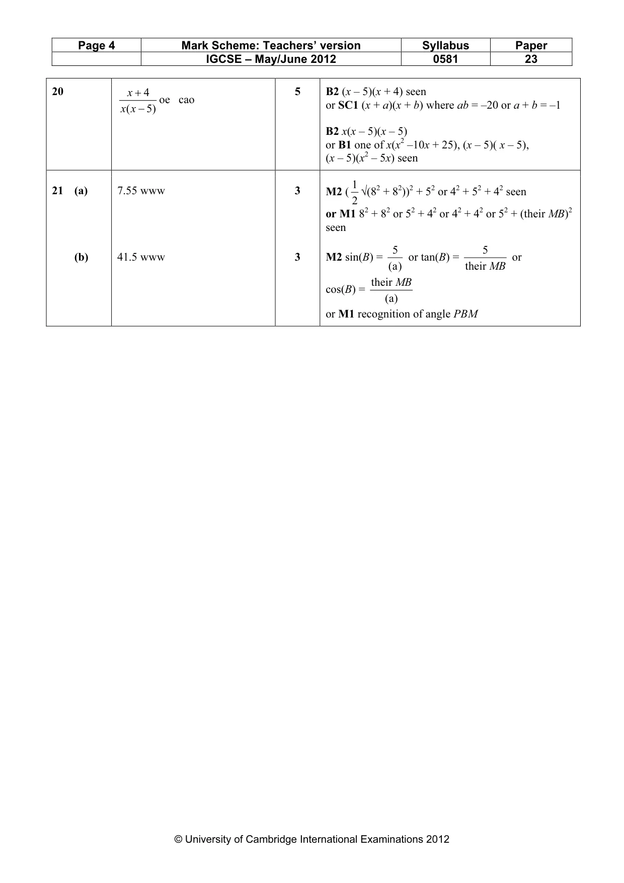 Mark scheme, page 4 of 4