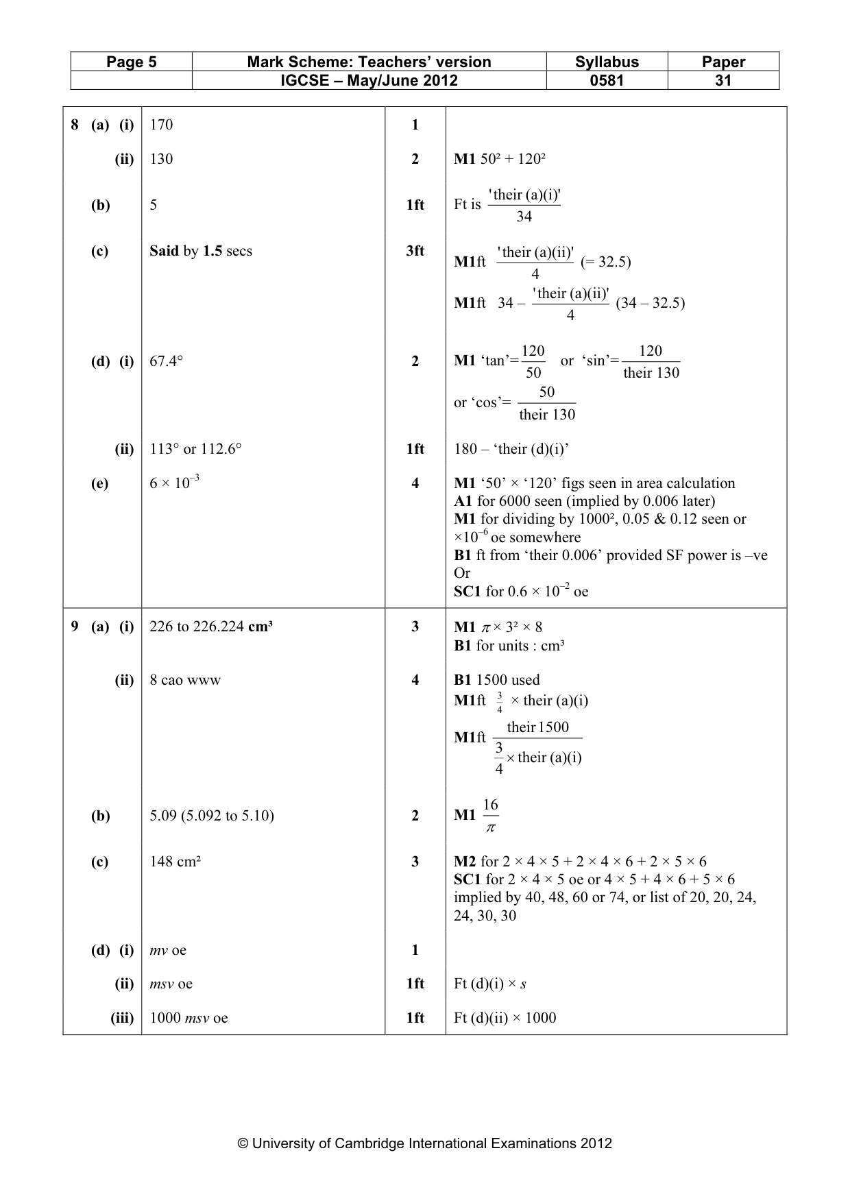 Mark scheme, page 5 of 5