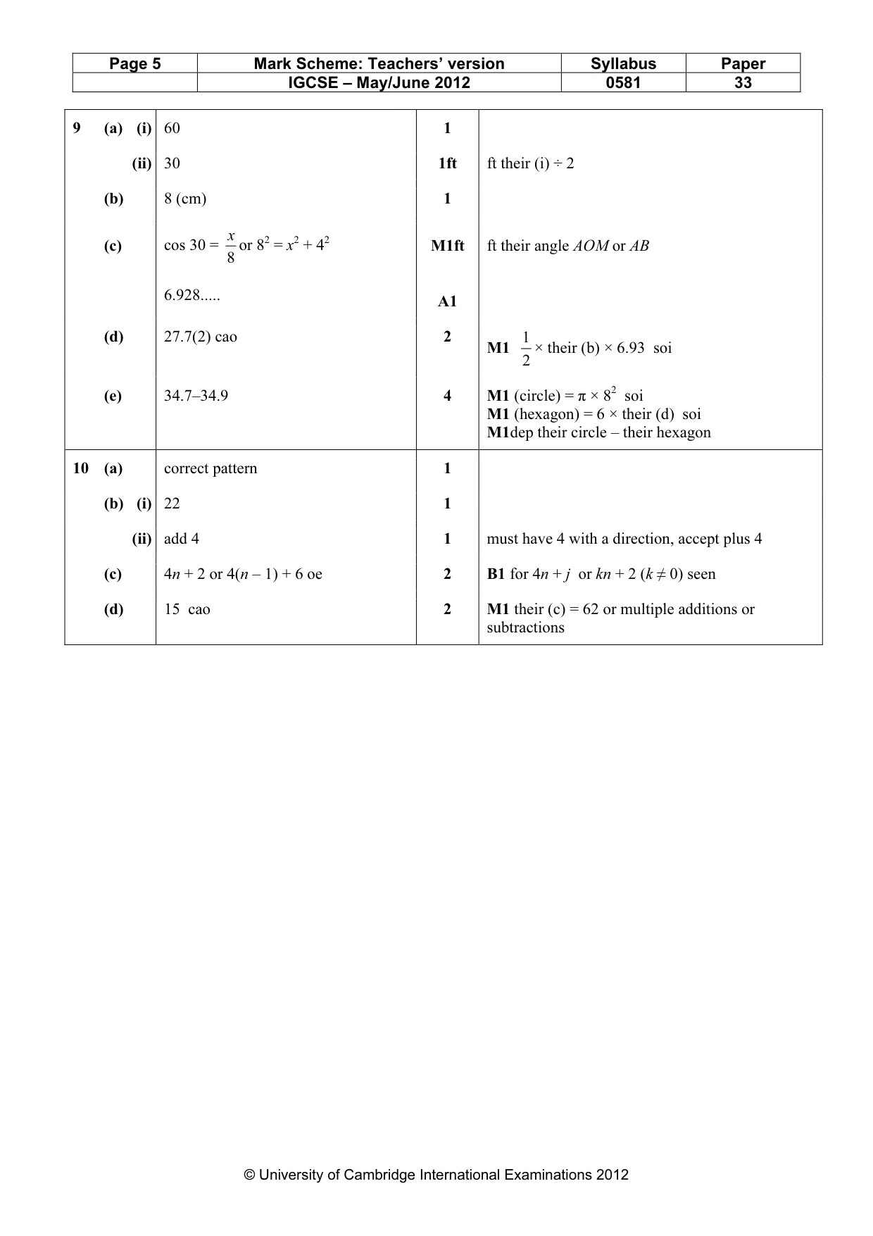 Mark scheme, page 5 of 5