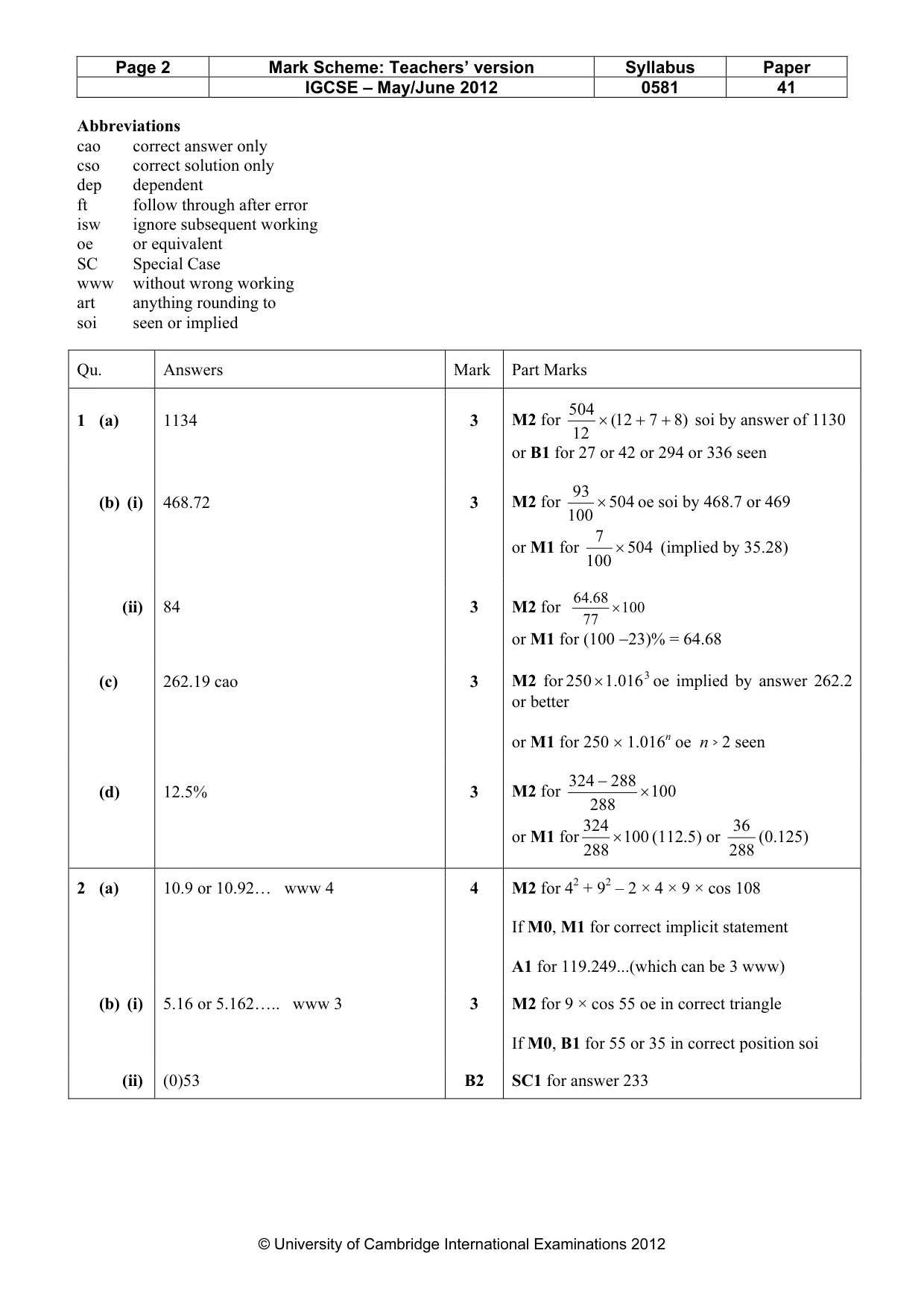 Mark scheme, page 2 of 6