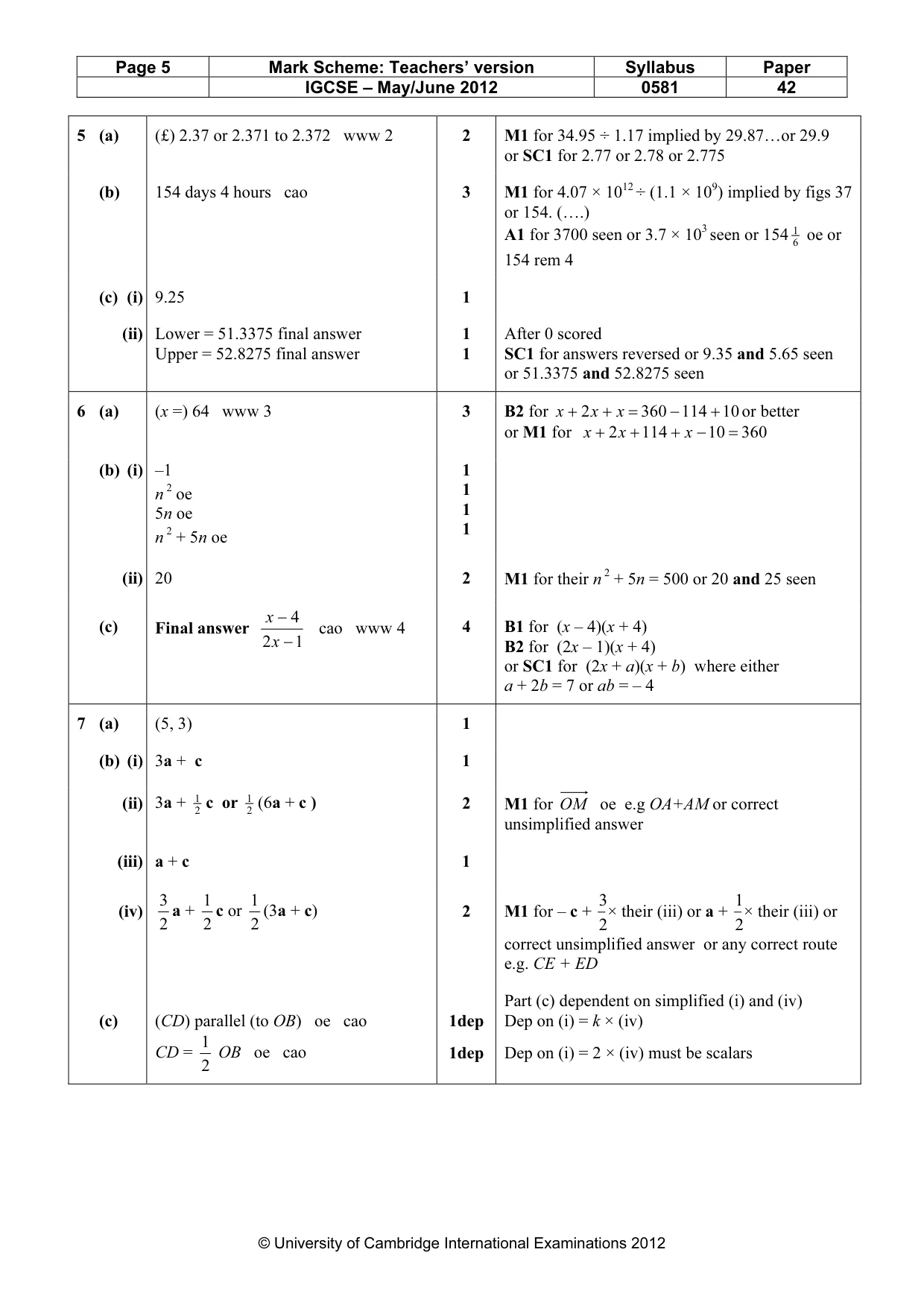 Mark scheme, page 5 of 8